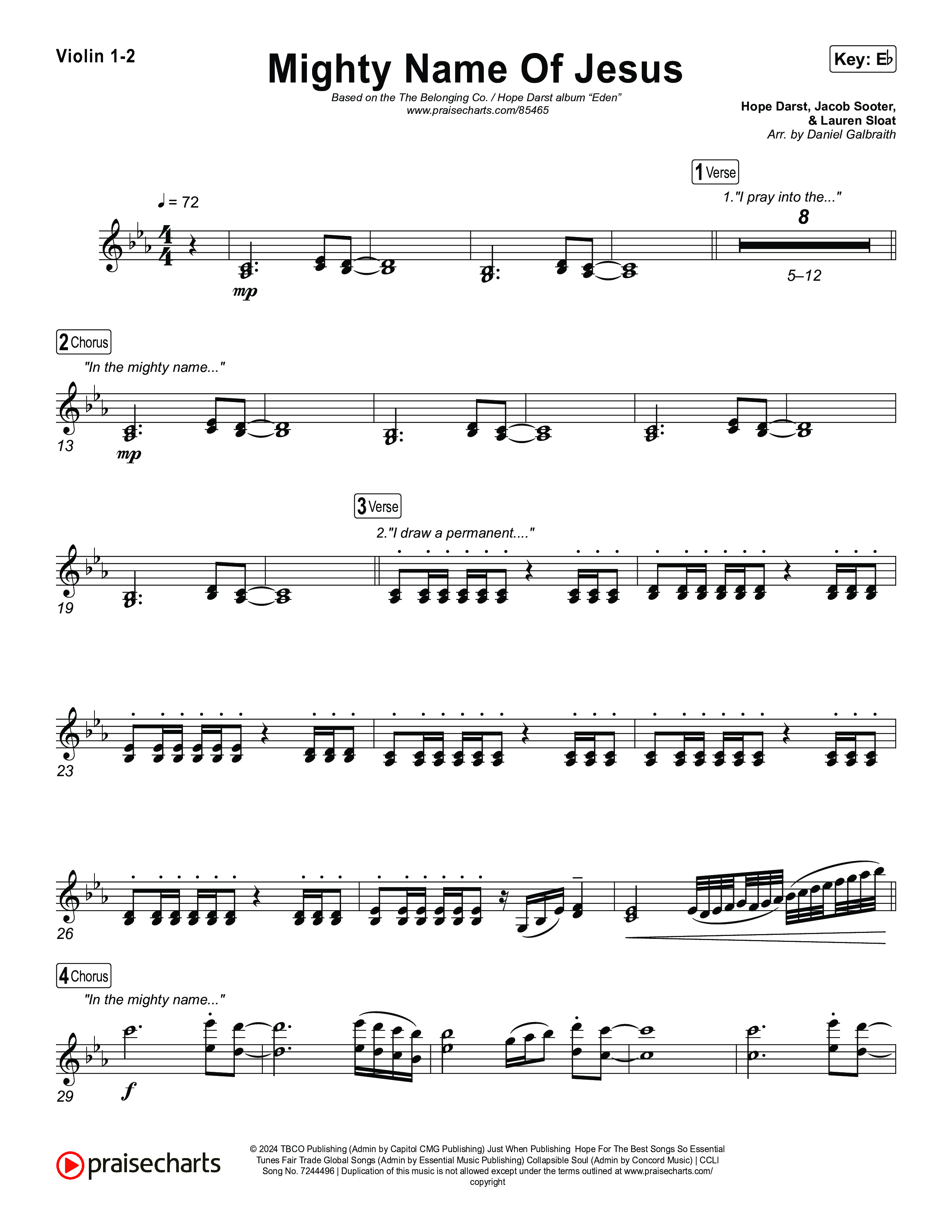 Mighty Name Of Jesus Violin 1,2 (The Belonging Co / Hope Darst)