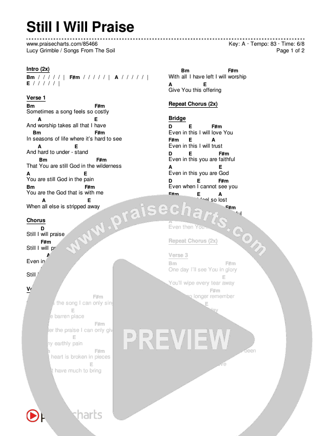 Still I Will Praise Chord Chart (Songs From The Soil / Lucy Grimble)