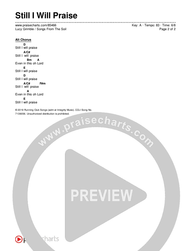 Still I Will Praise Chord Chart (Songs From The Soil / Lucy Grimble)