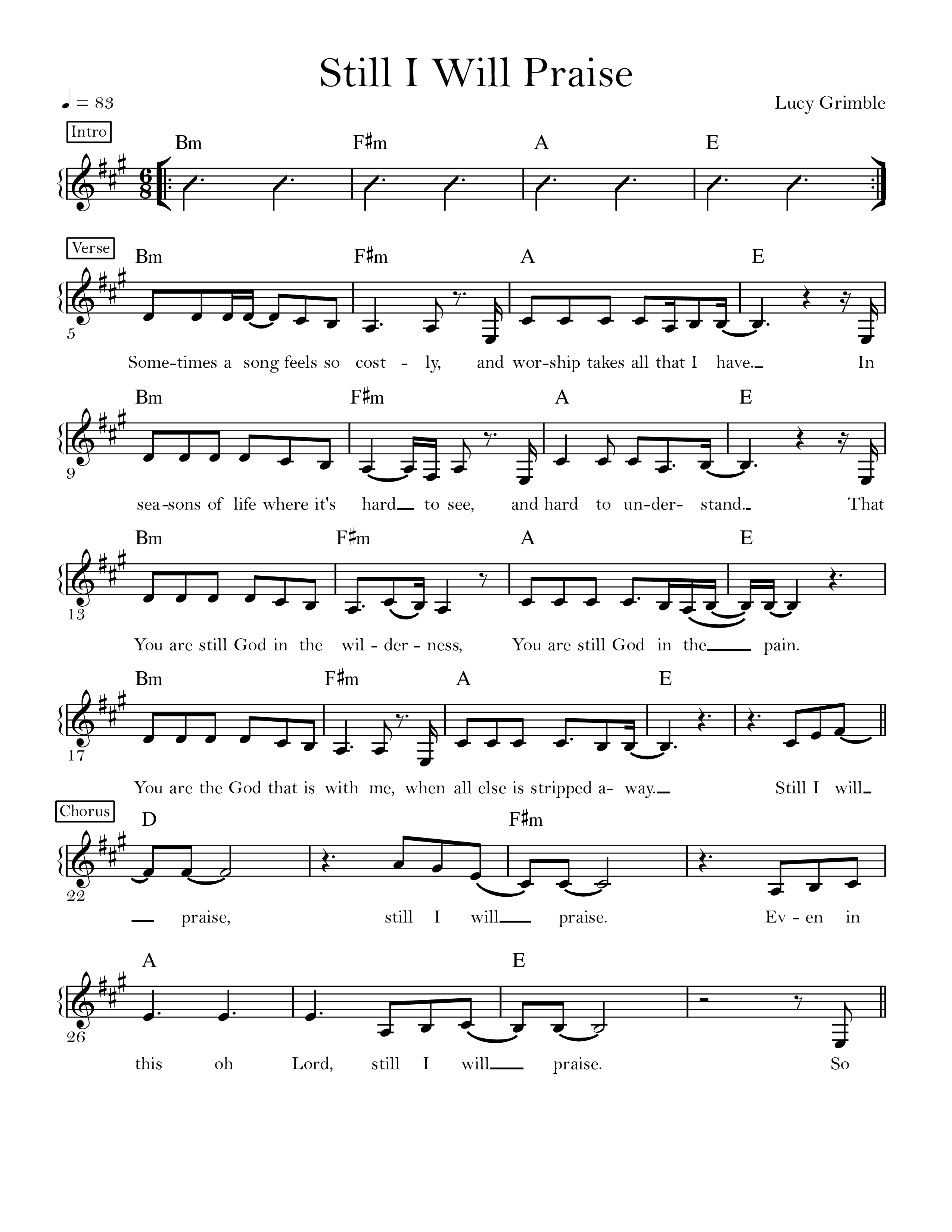 Still I Will Praise Lead Sheet Melody (Songs From The Soil / Lucy Grimble)