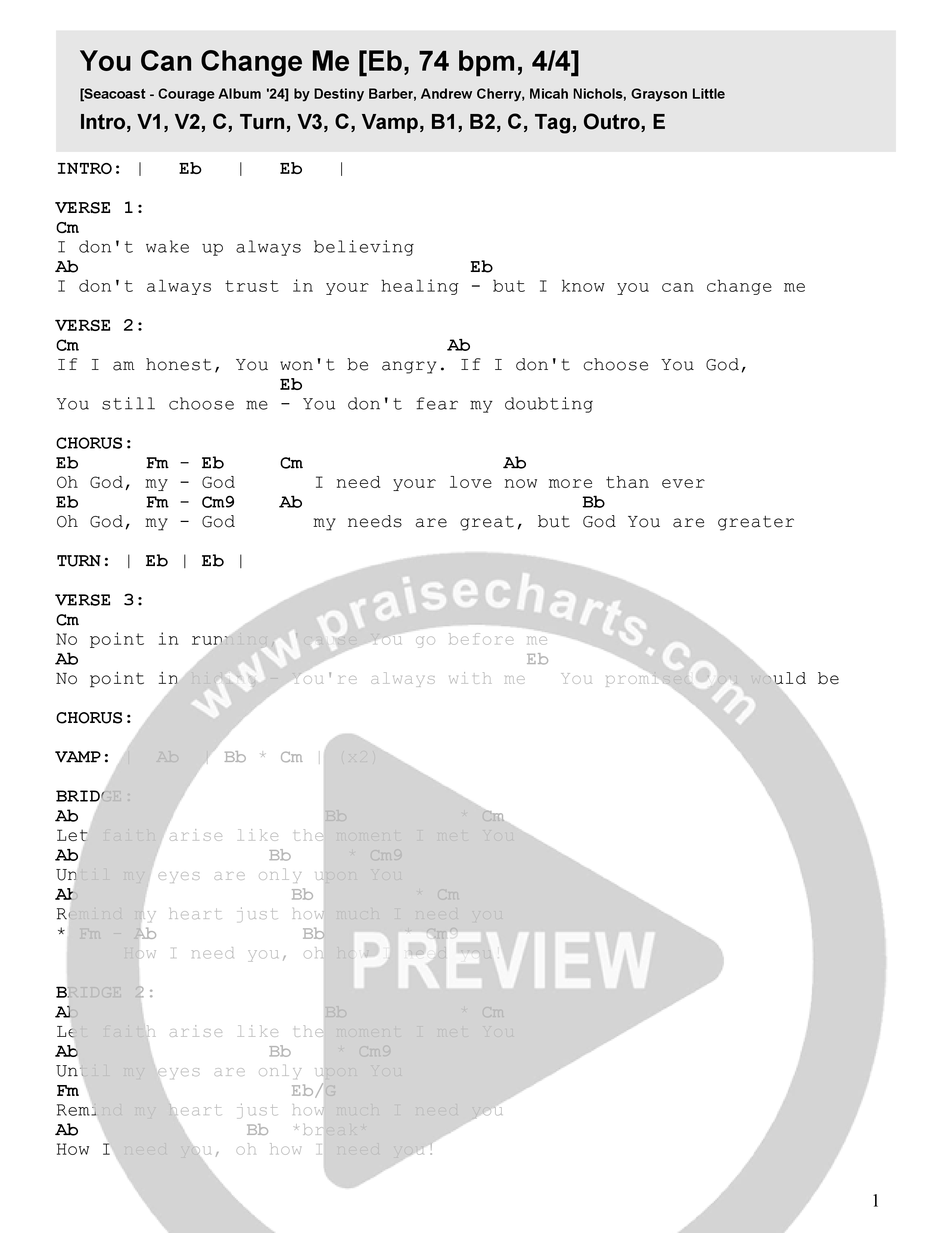 You Can Change Me Chord Chart (Seacoast)
