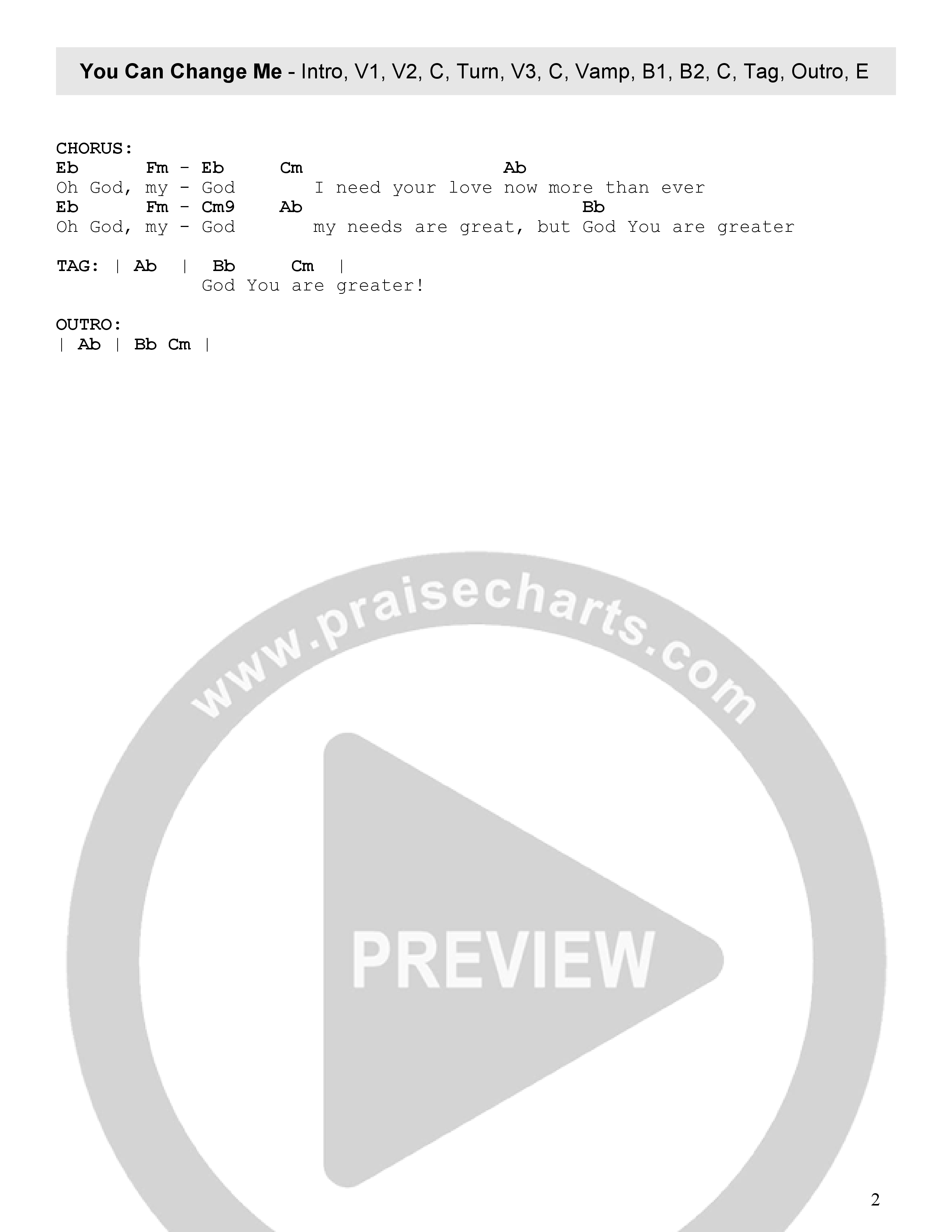 You Can Change Me Chord Chart (Seacoast)