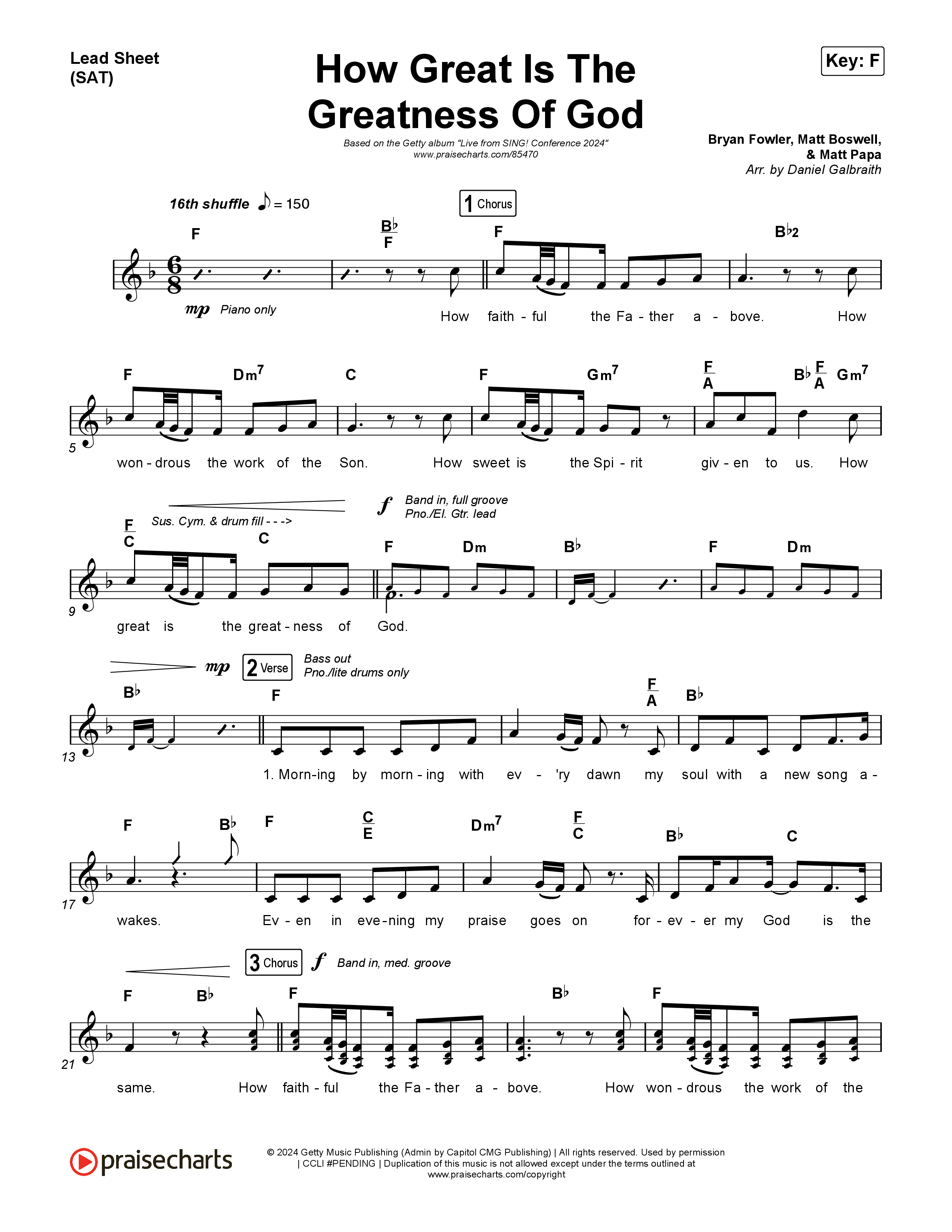 How Great Is The Greatness Of God (Live) Lead Sheet (SAT) (Keith & Kristyn Getty / Matt Boswell / Matt Papa / Bryan Fowler / Sing!)