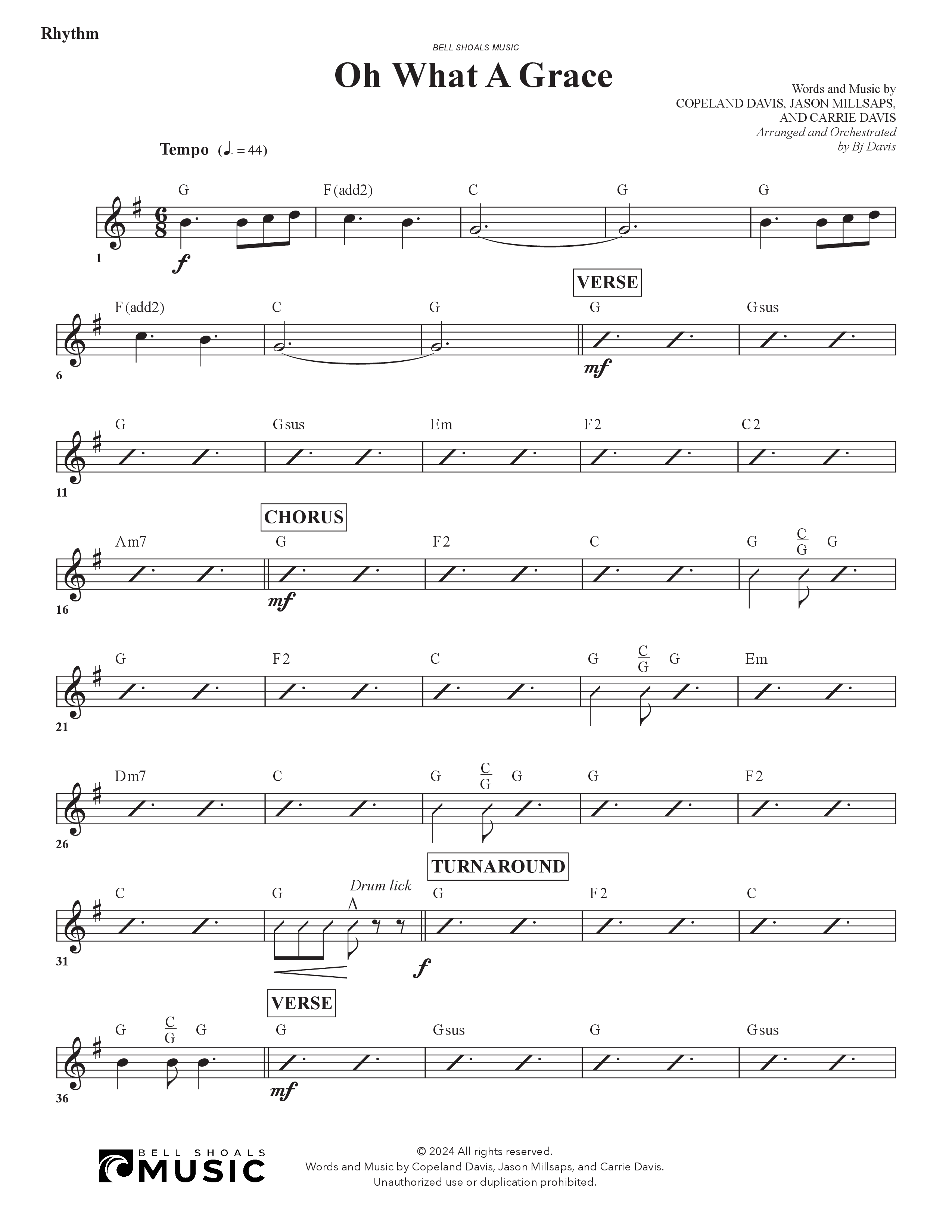 Oh What A Grace Rhythm Chart (Arr. BJ Davis / Bell Shoals Music)