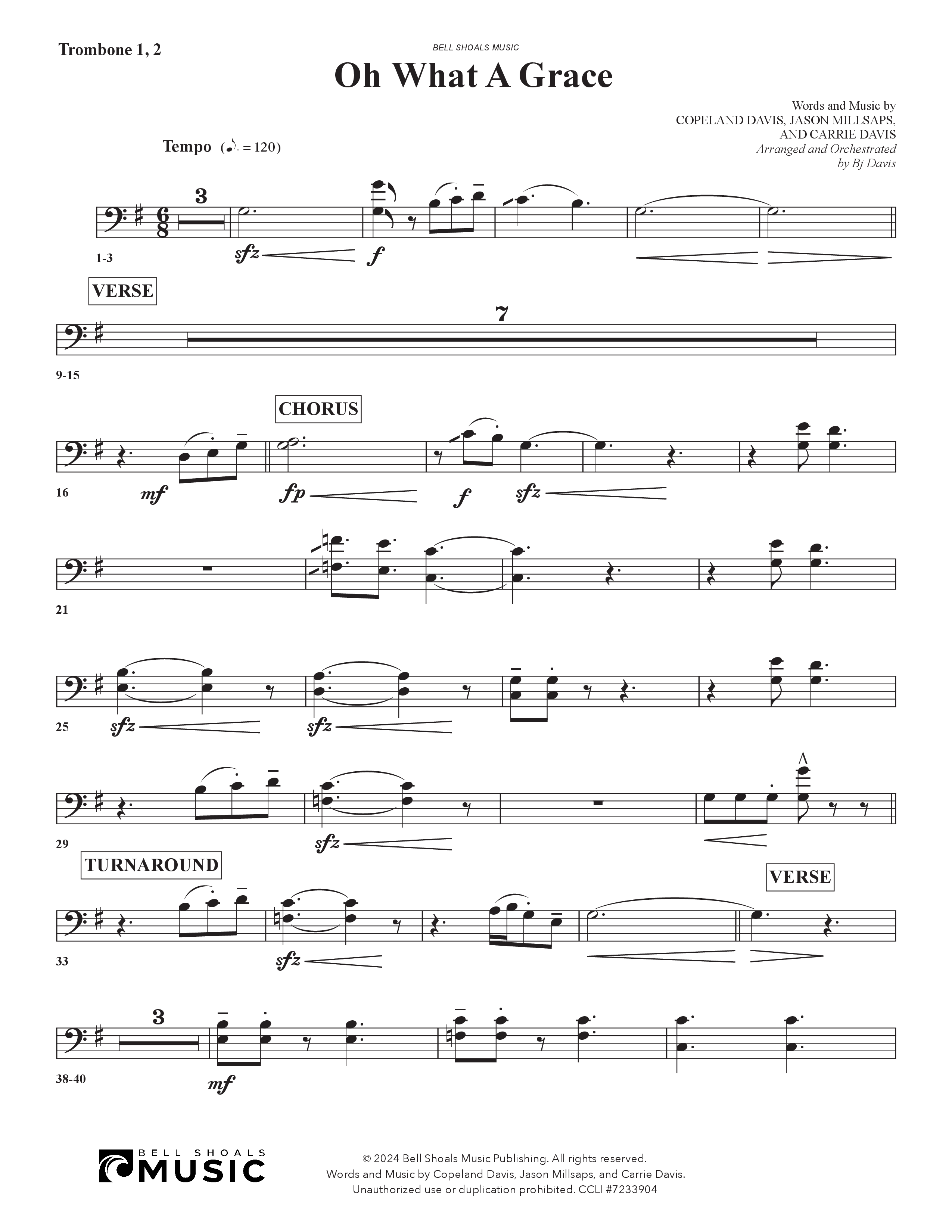 Oh What A Grace Trombone 1/2 (Arr. BJ Davis / Bell Shoals Music)