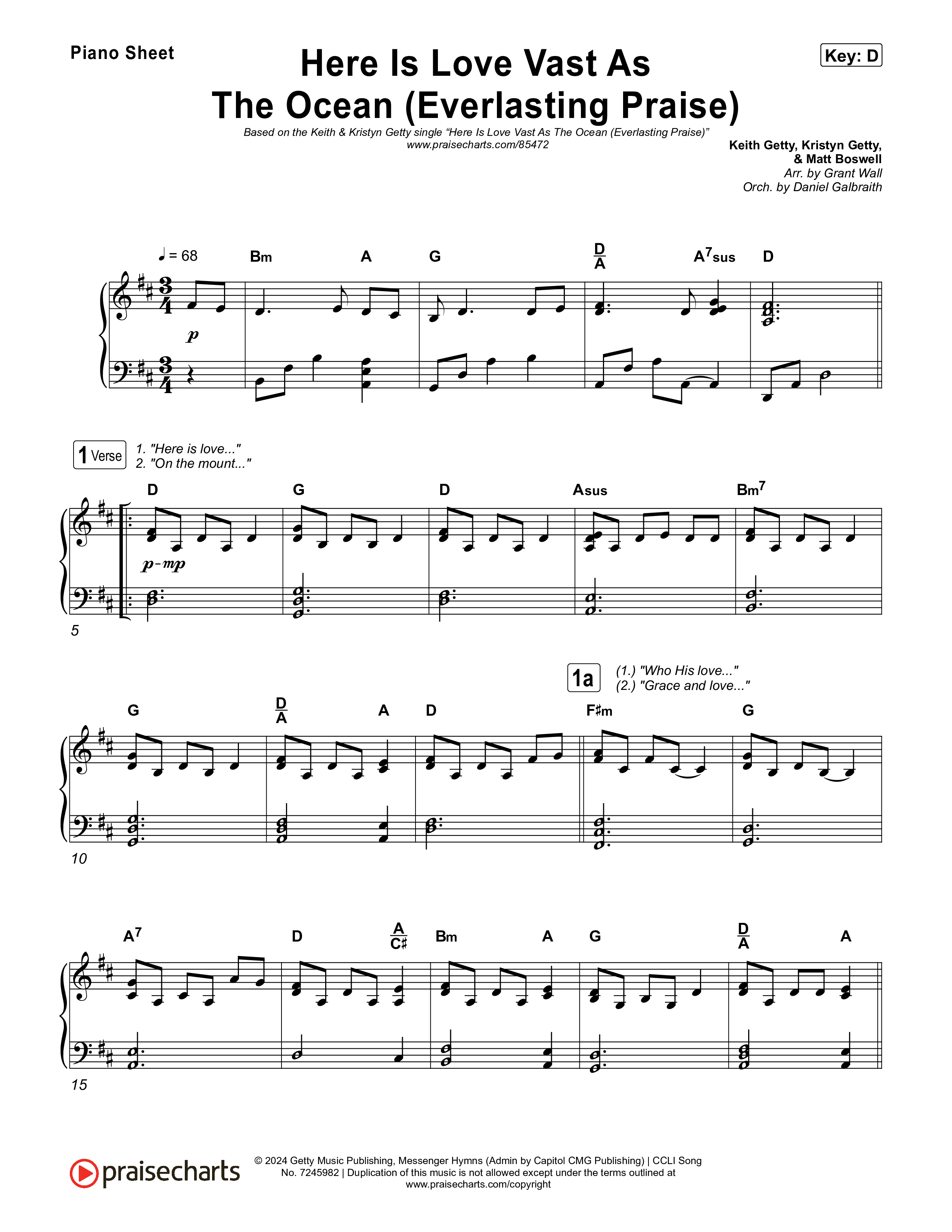 Here Is Love Vast As The Ocean (Everlasting Praise) Piano Sheet (Keith & Kristyn Getty / Sandra McCracken / Sing!)