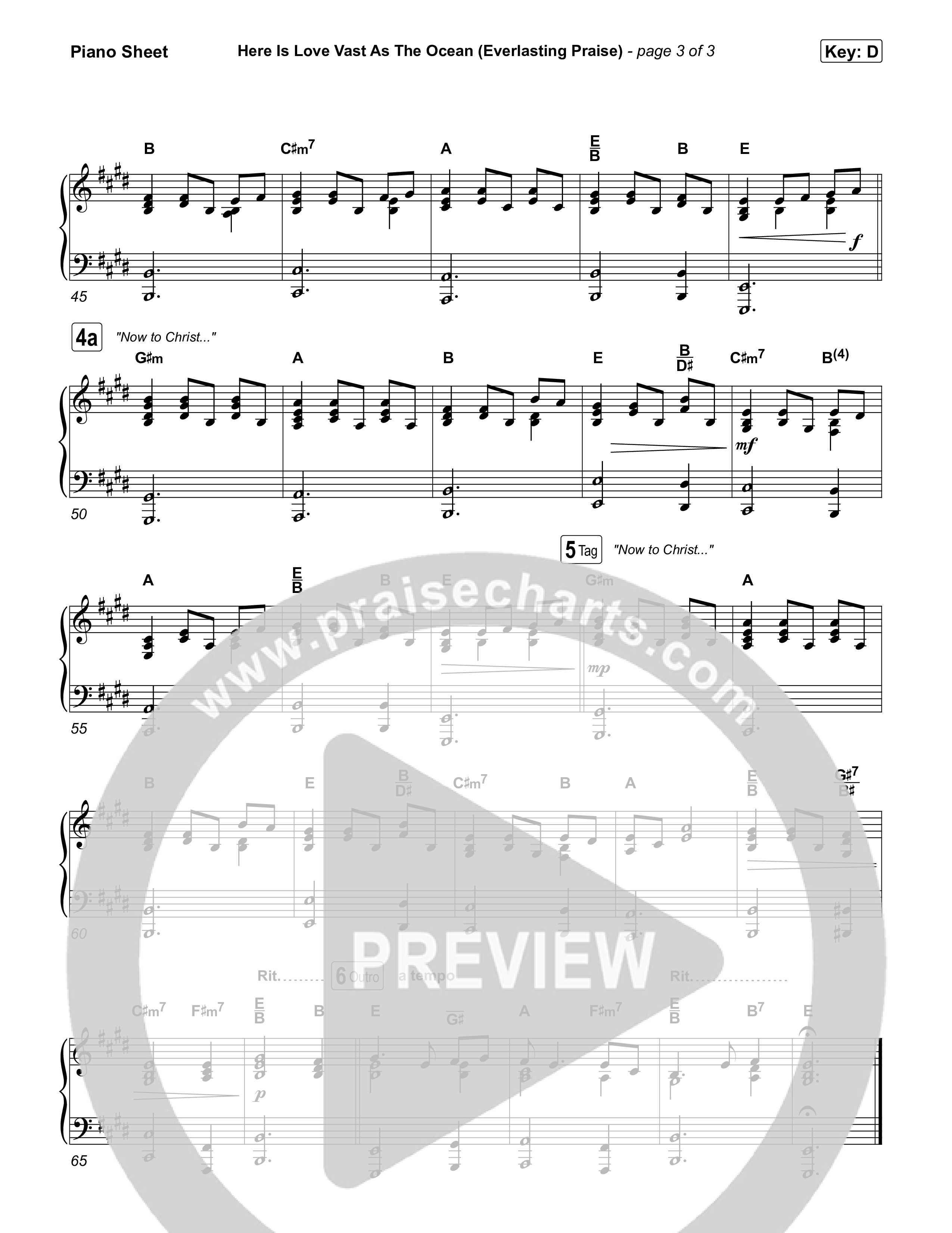 Here Is Love Vast As The Ocean (Everlasting Praise) Piano Sheet (Keith & Kristyn Getty / Sandra McCracken / Sing!)