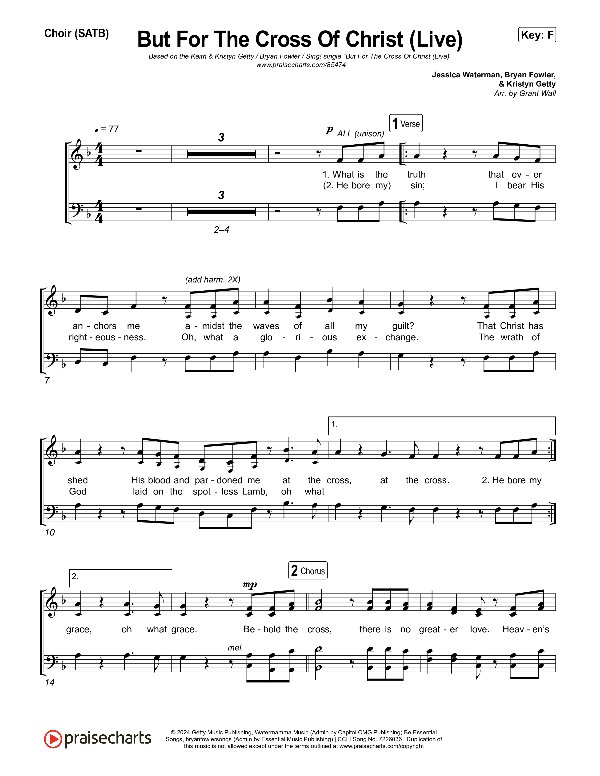 But For The Cross Of Christ Choir Sheet (SATB) (Keith & Kristyn Getty / Bryan Fowler / Sing!)