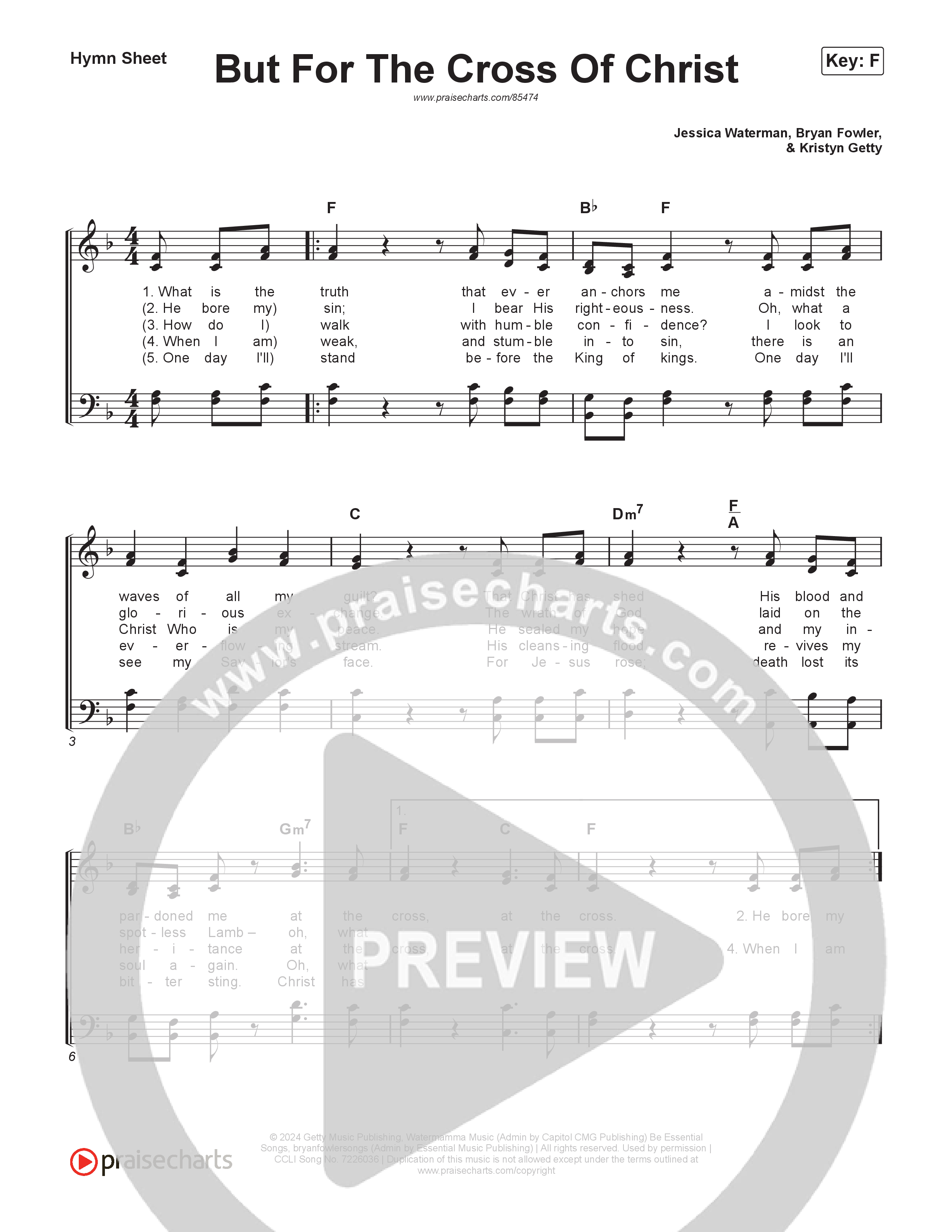 But For The Cross Of Christ Hymn Sheet (Keith & Kristyn Getty / Bryan Fowler / Sing!)