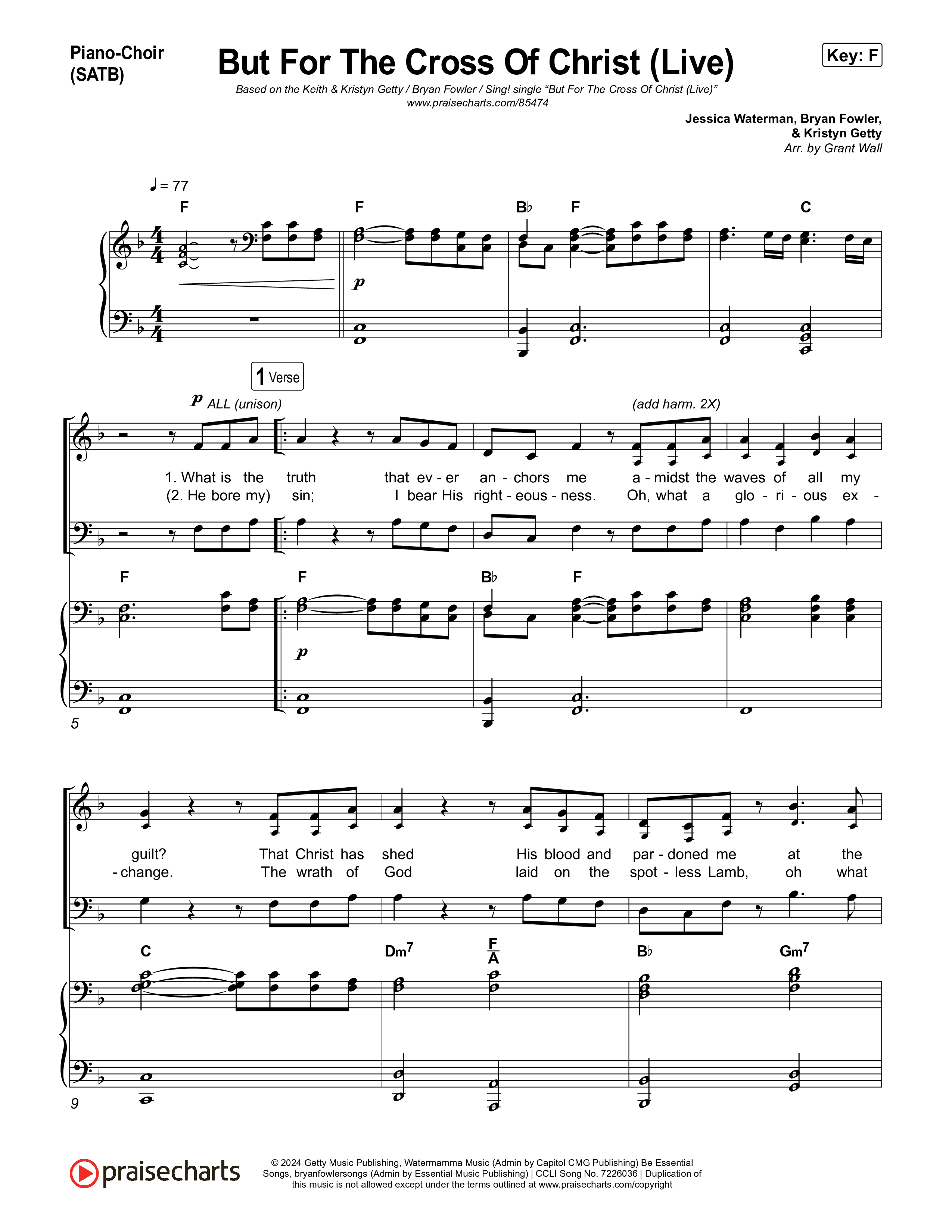 But For The Cross Of Christ Piano/Vocal Pack (Keith & Kristyn Getty / Bryan Fowler / Sing!)