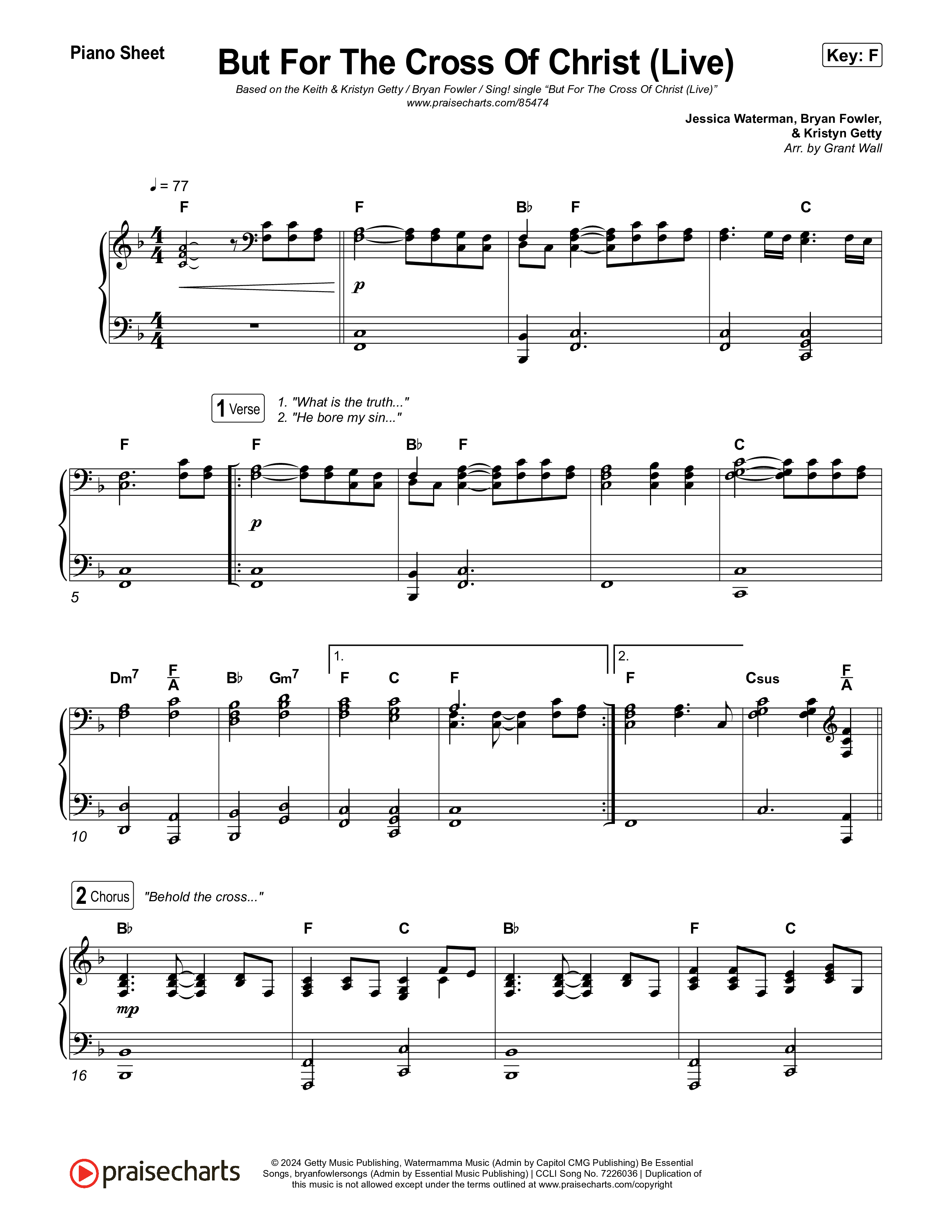 But For The Cross Of Christ Piano Sheet (Keith & Kristyn Getty / Bryan Fowler / Sing!)