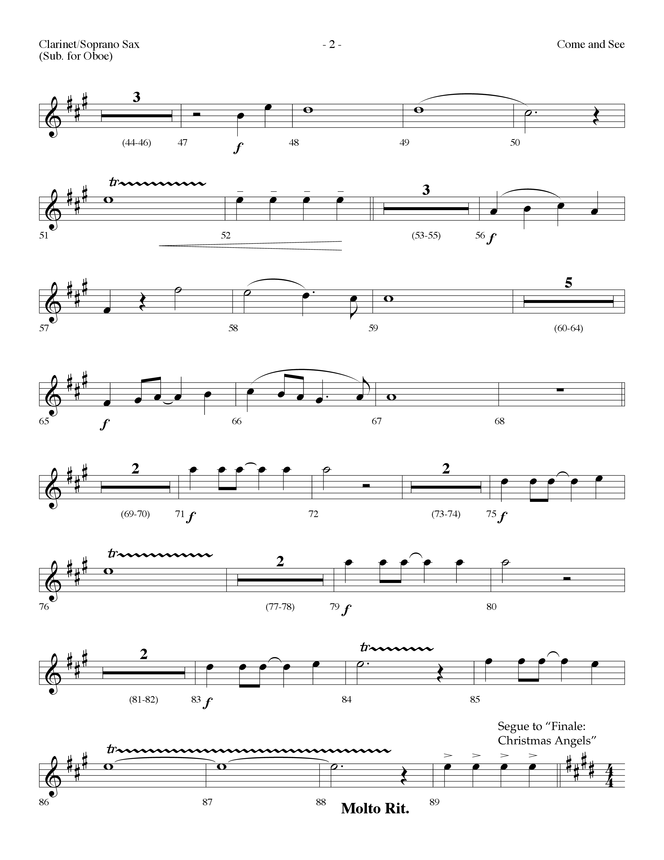 Come And See (with Finale: Christmas Angels) (Choral Anthem SATB) Clarinet/Soprano Sax (Lifeway Choral / Arr. Dennis Allen)