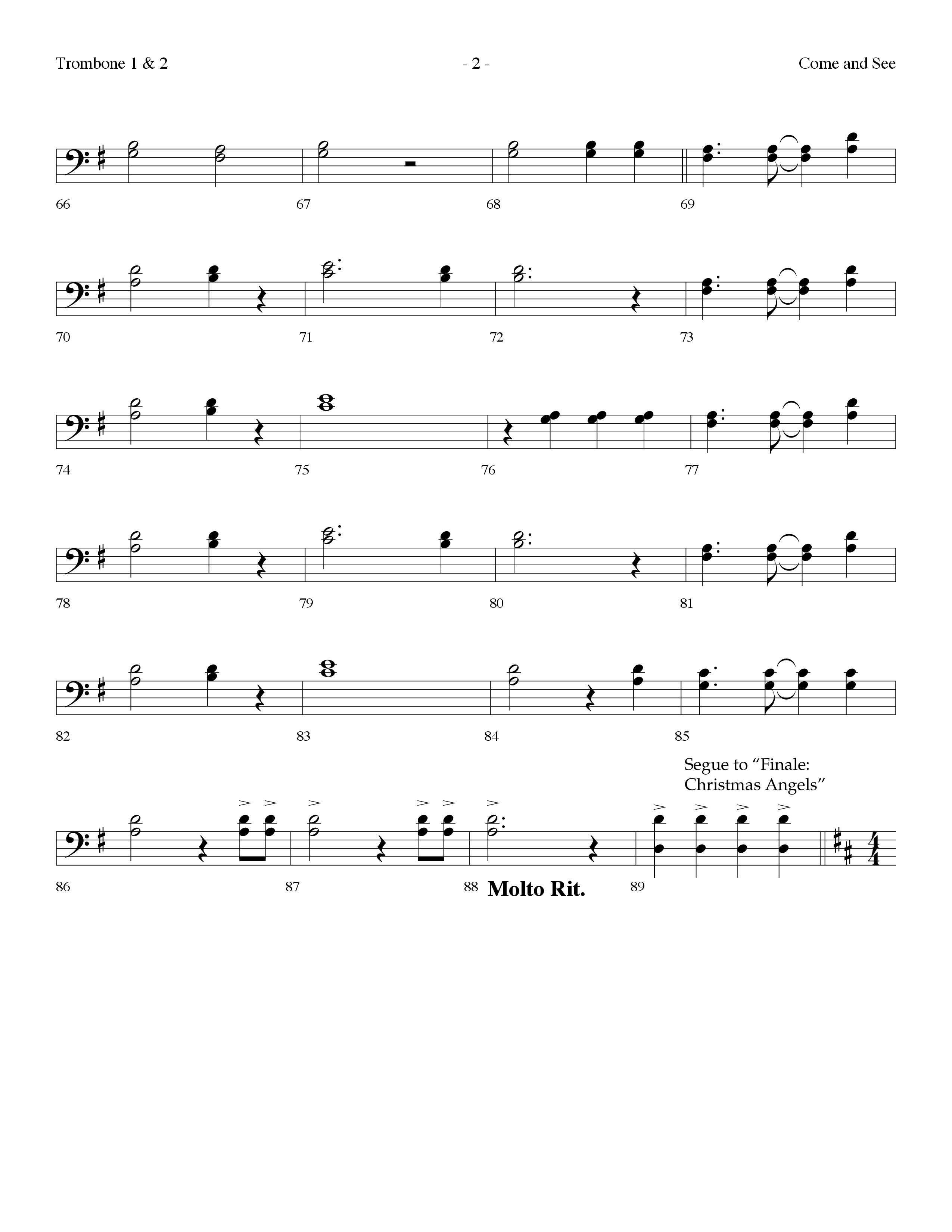 Come And See (with Finale: Christmas Angels) (Choral Anthem SATB) Trombone 1/2 (Lifeway Choral / Arr. Dennis Allen)