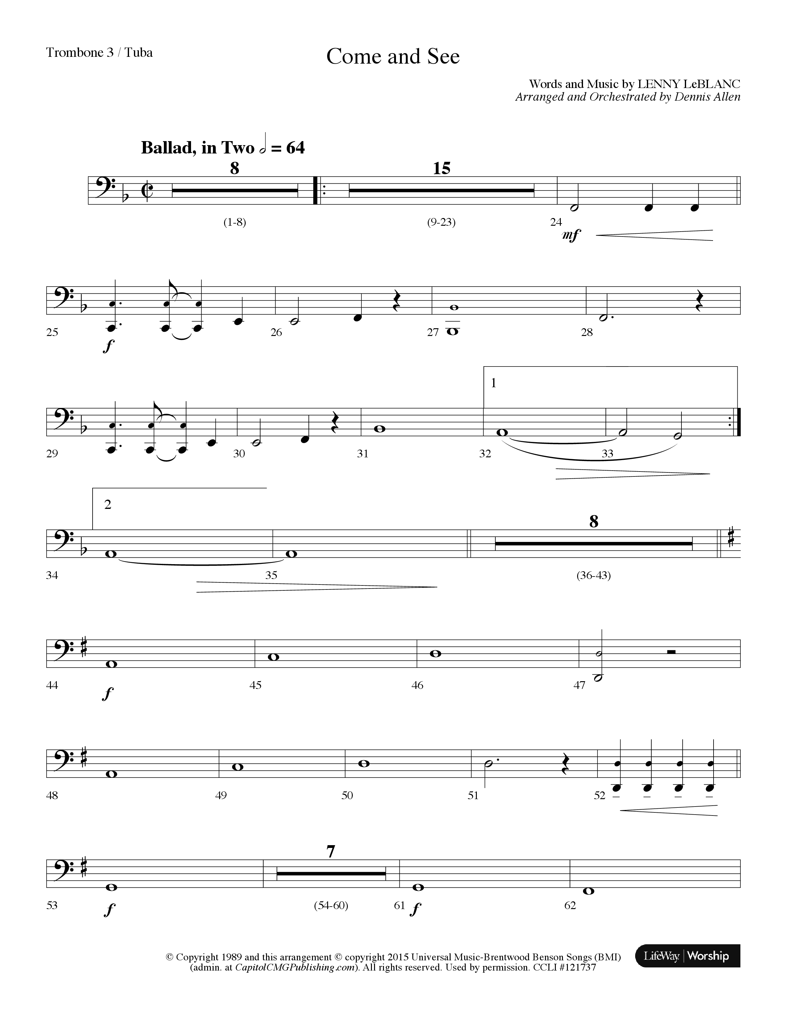 Come And See (with Finale: Christmas Angels) (Choral Anthem SATB) Trombone 3/Tuba (Lifeway Choral / Arr. Dennis Allen)