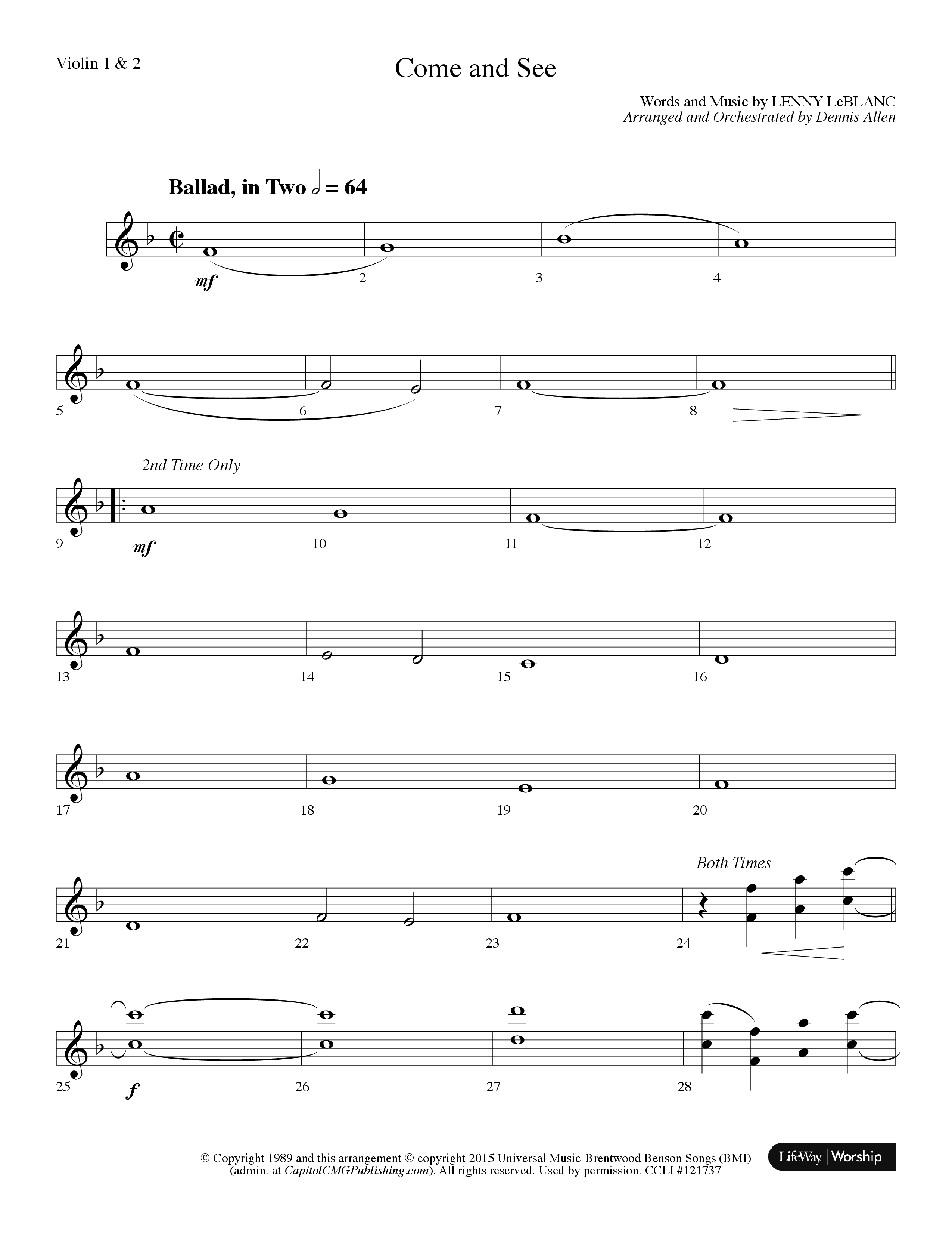 Come And See (with Finale: Christmas Angels) (Choral Anthem SATB) Violin 1/2 (Lifeway Choral / Arr. Dennis Allen)