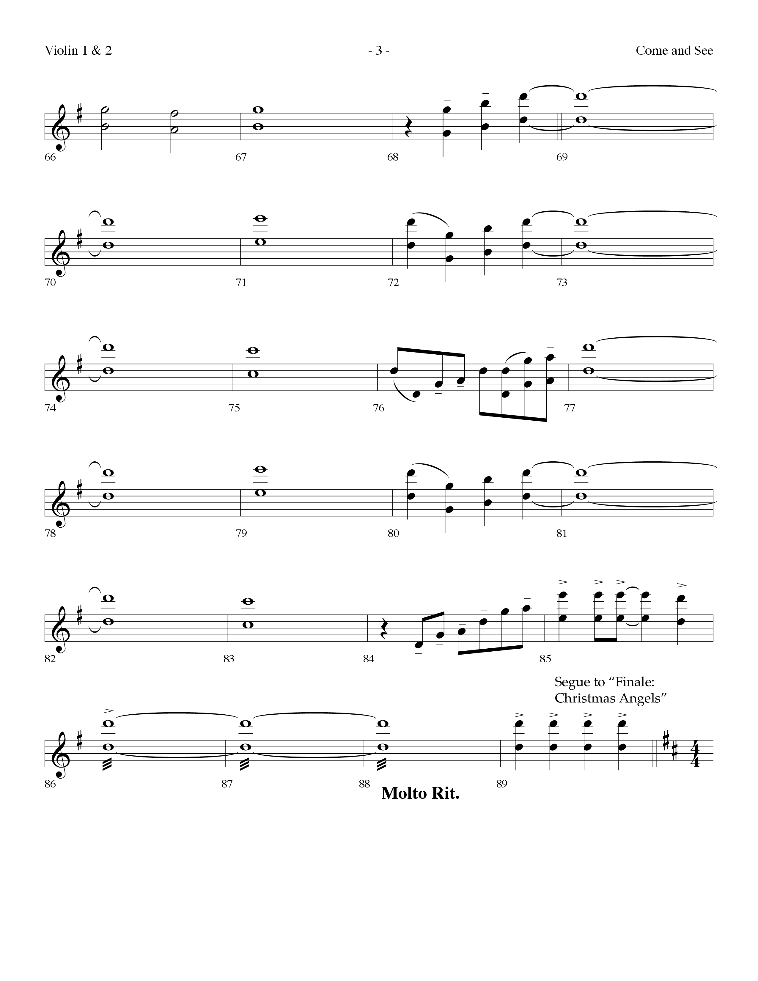 Come And See (with Finale: Christmas Angels) (Choral Anthem SATB) Violin 1/2 (Lifeway Choral / Arr. Dennis Allen)