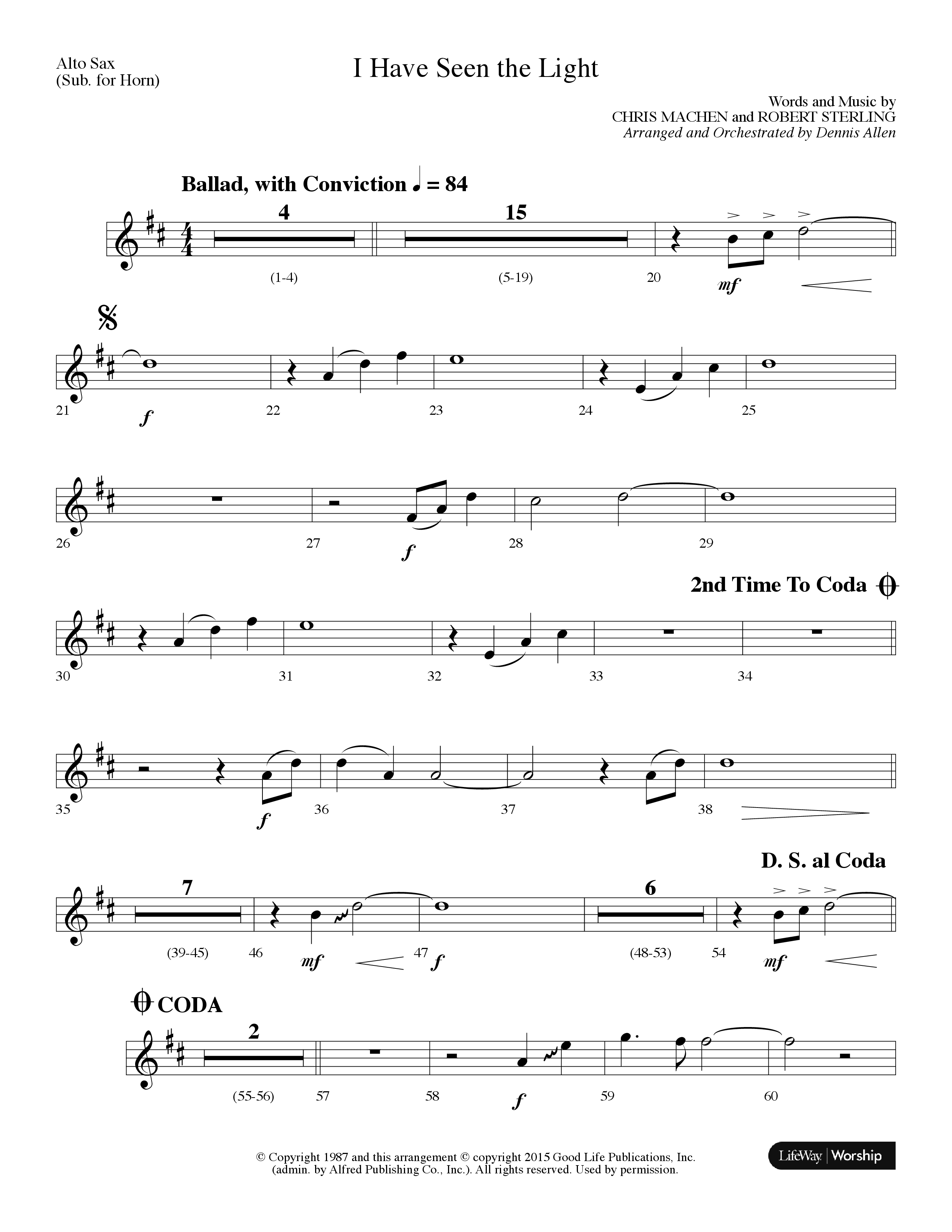 I Have Seen The Light (Choral Anthem SATB) Alto Sax (Lifeway Choral / Arr. Dennis Allen)