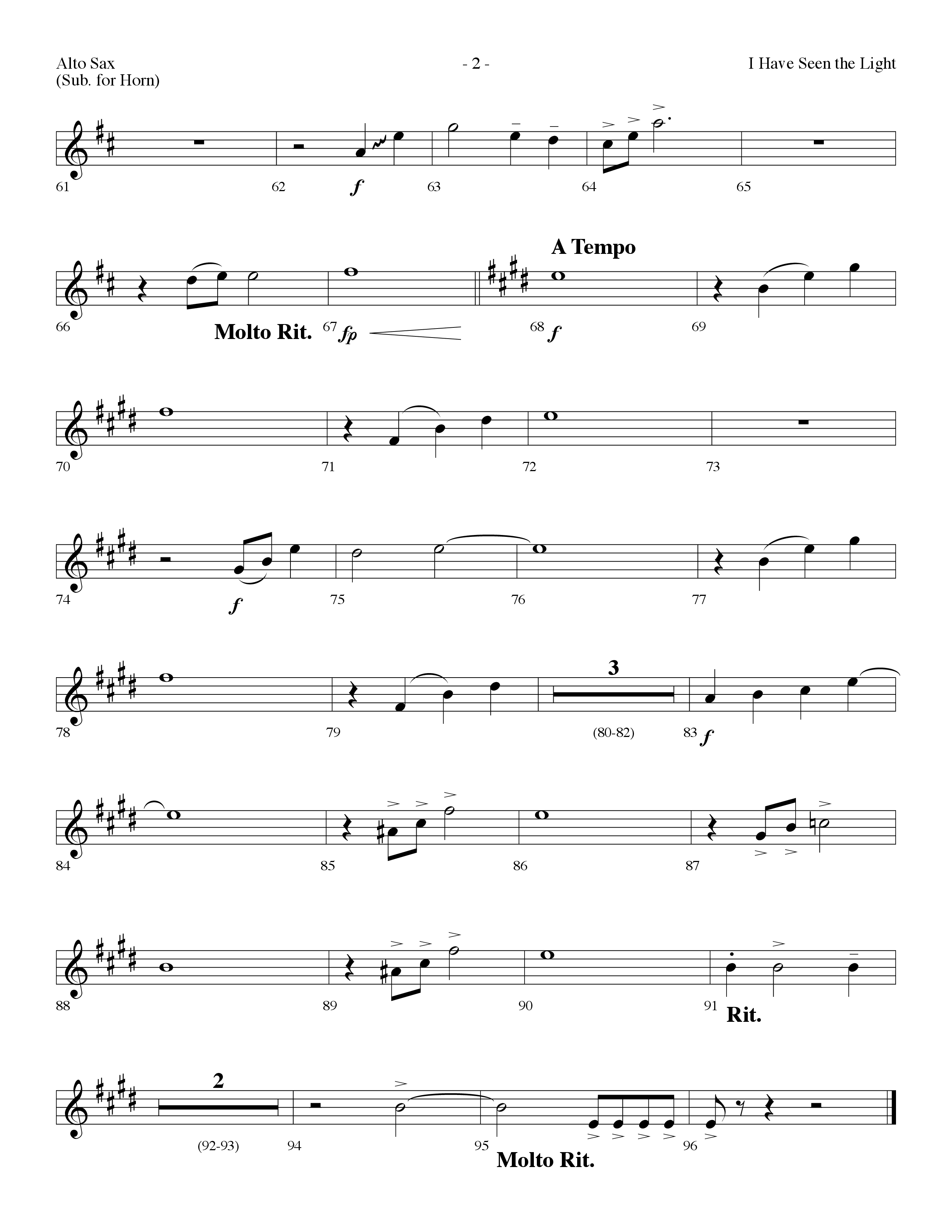 I Have Seen The Light (Choral Anthem SATB) Alto Sax (Lifeway Choral / Arr. Dennis Allen)