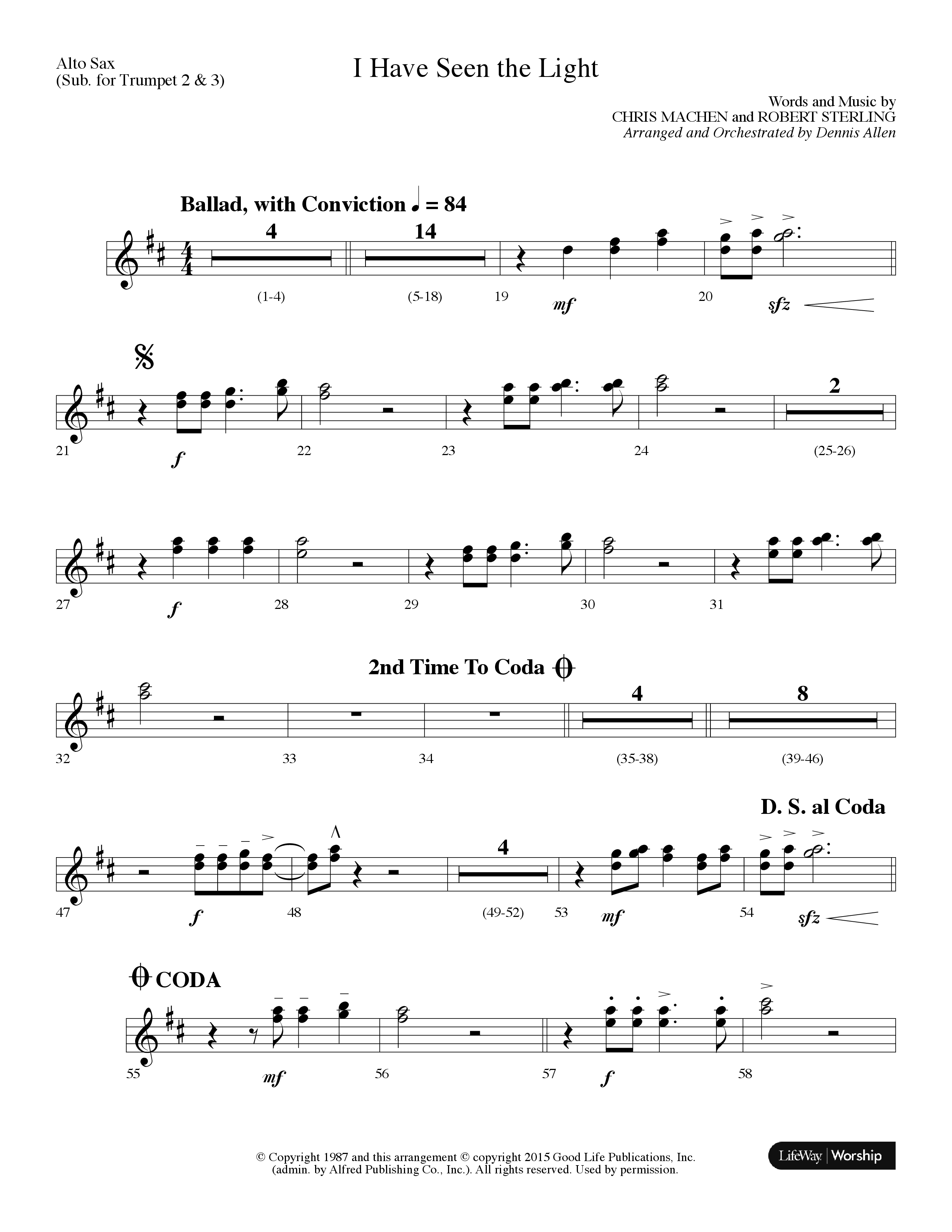 I Have Seen The Light (Choral Anthem SATB) Alto Sax (Lifeway Choral / Arr. Dennis Allen)