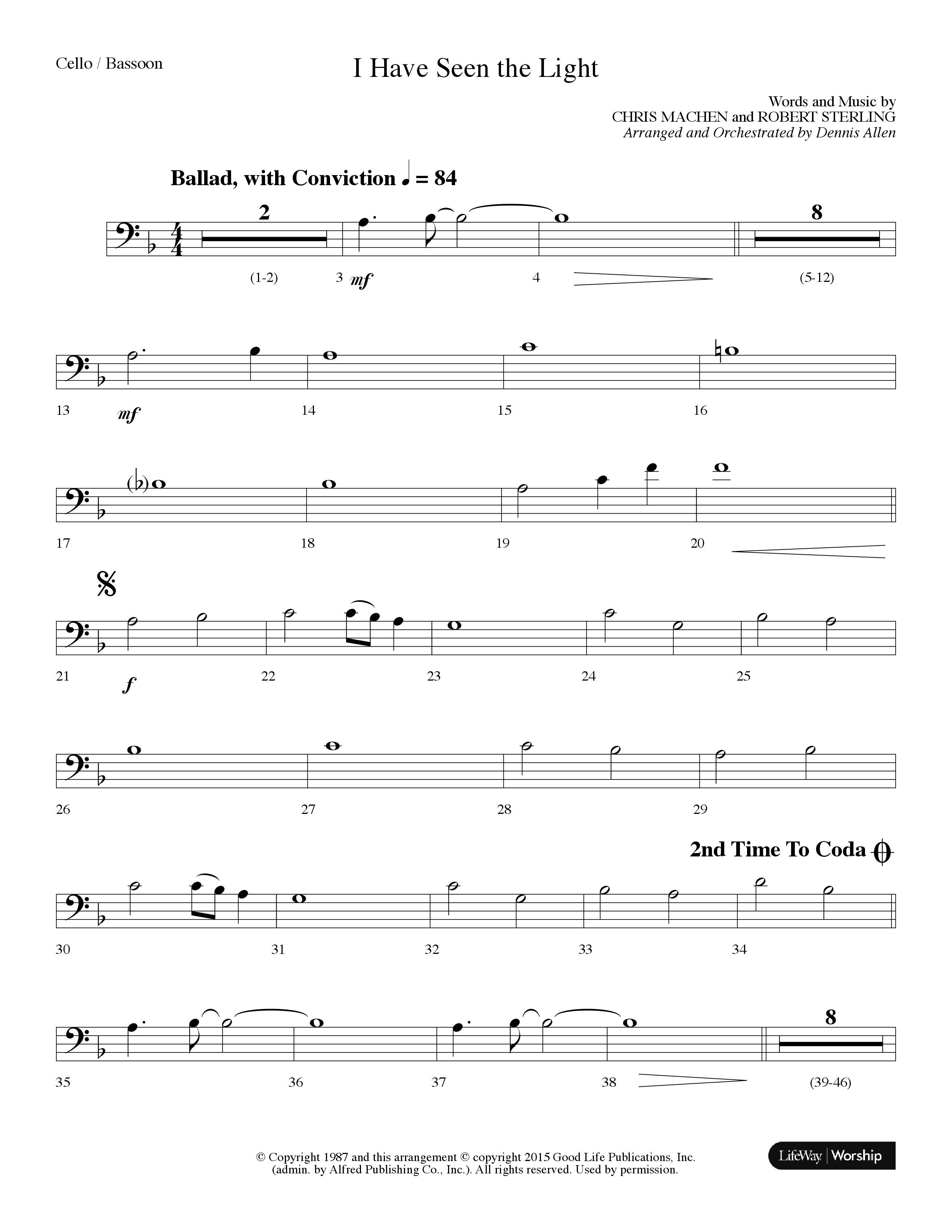 I Have Seen The Light (Choral Anthem SATB) Cello (Lifeway Choral / Arr. Dennis Allen)