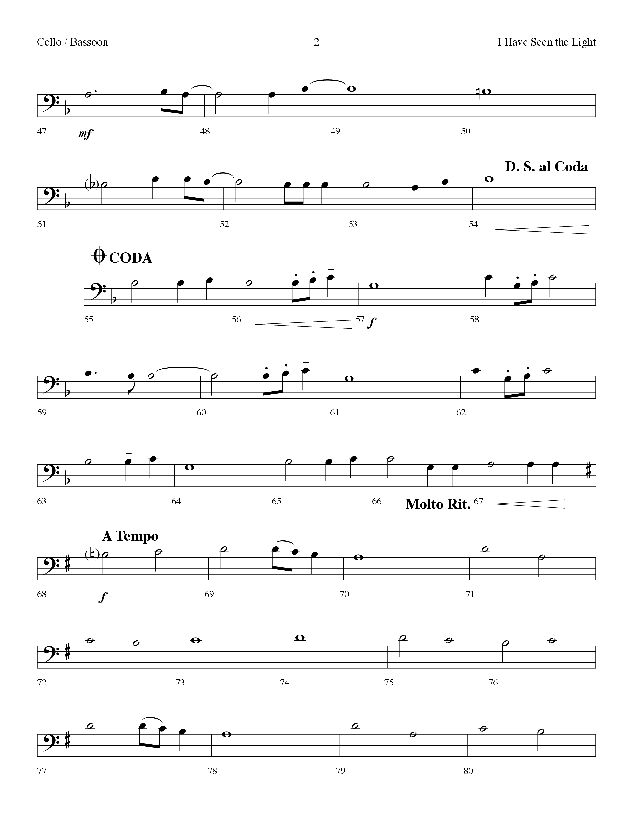 I Have Seen The Light (Choral Anthem SATB) Cello (Lifeway Choral / Arr. Dennis Allen)