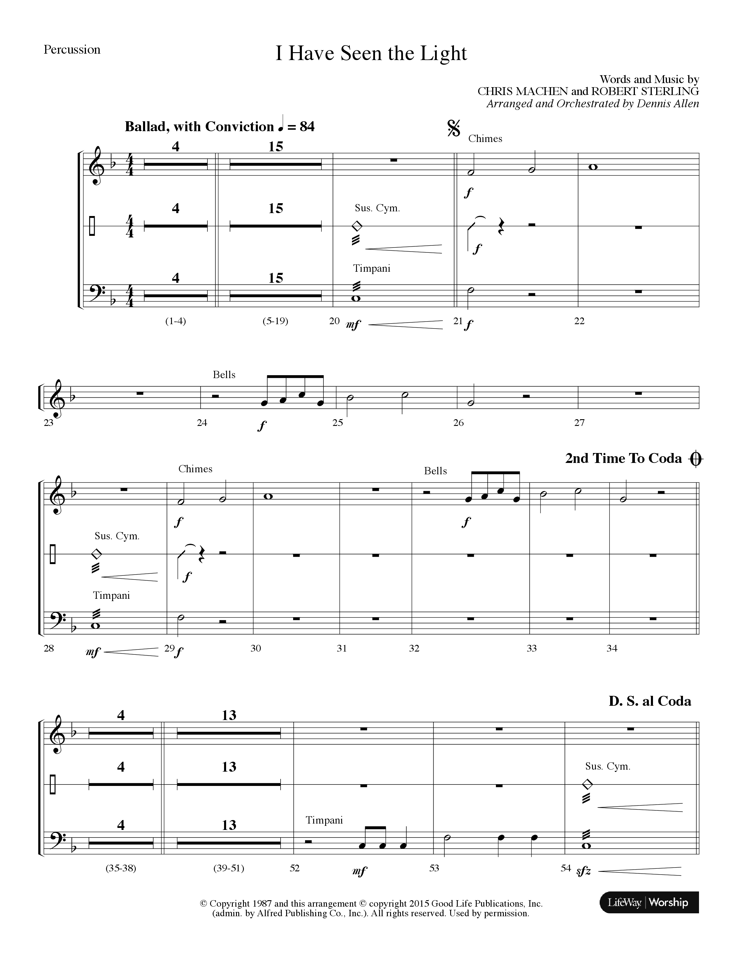 I Have Seen The Light (Choral Anthem SATB) Percussion (Lifeway Choral / Arr. Dennis Allen)