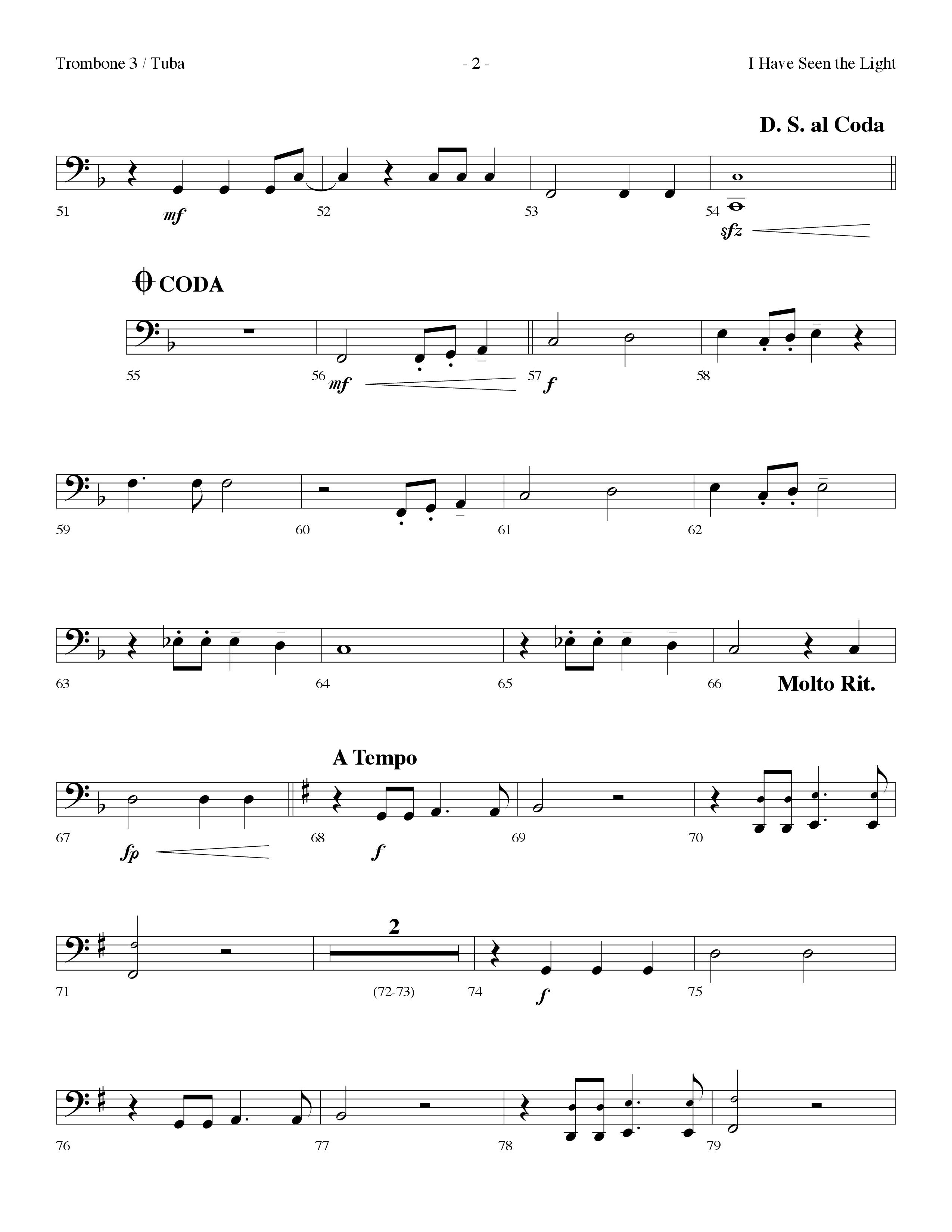 I Have Seen The Light (Choral Anthem SATB) Trombone 3/Tuba (Lifeway Choral / Arr. Dennis Allen)