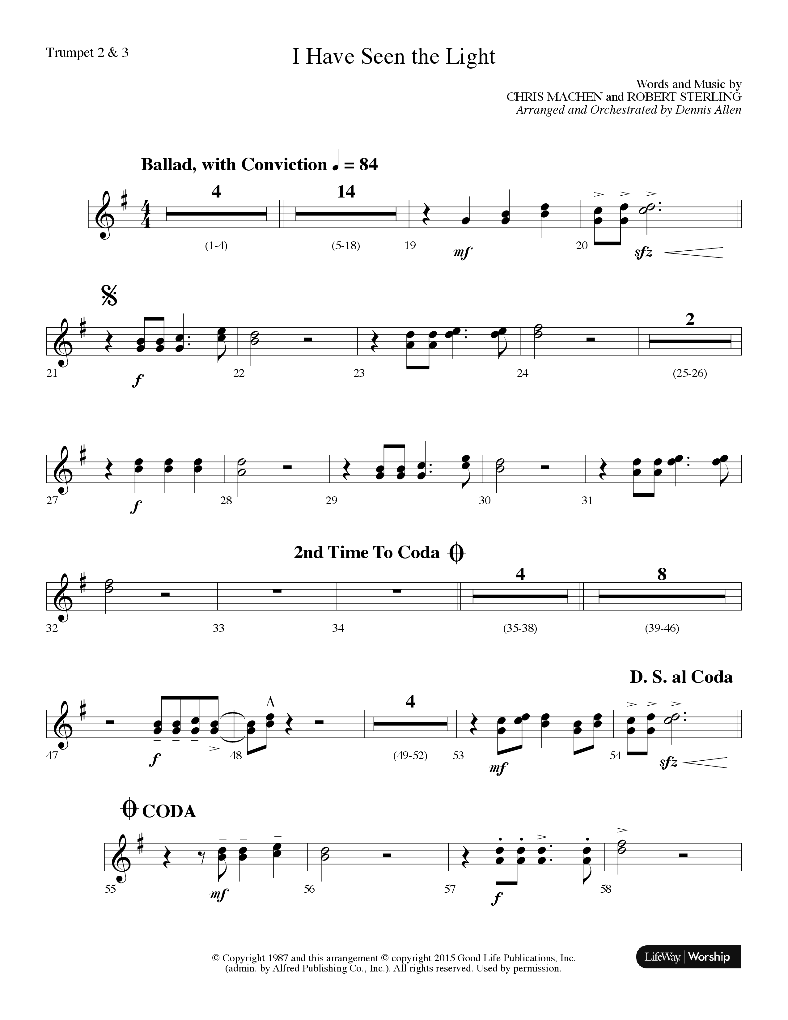 I Have Seen The Light (Choral Anthem SATB) Trumpet 2/3 (Lifeway Choral / Arr. Dennis Allen)