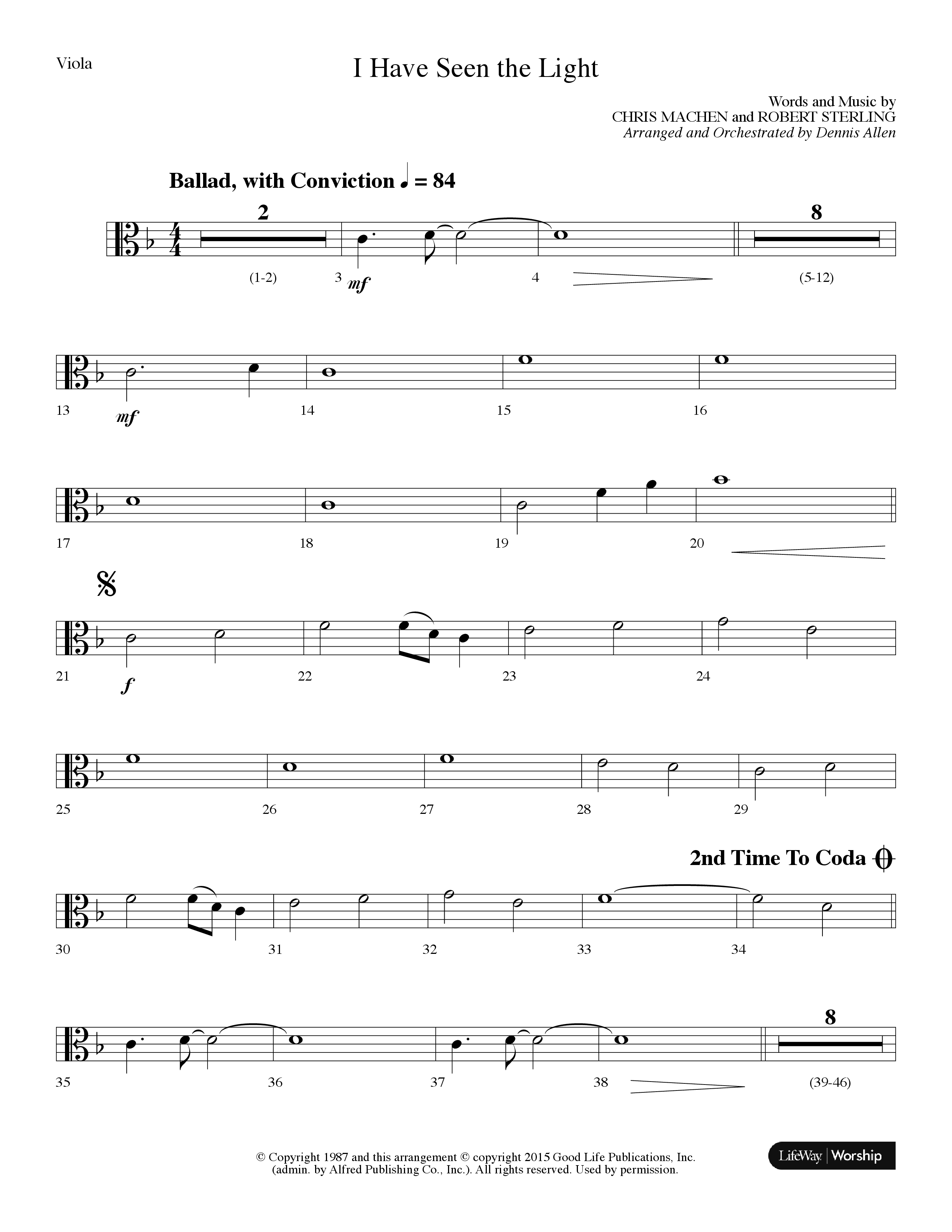 I Have Seen The Light (Choral Anthem SATB) Viola (Lifeway Choral / Arr. Dennis Allen)