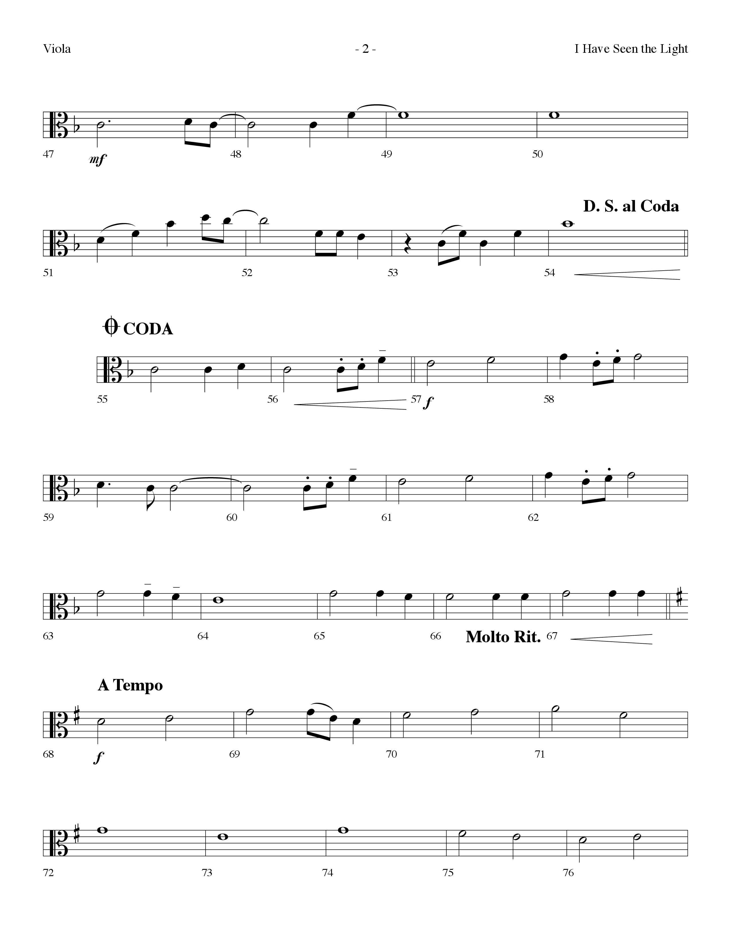 I Have Seen The Light (Choral Anthem SATB) Viola (Lifeway Choral / Arr. Dennis Allen)