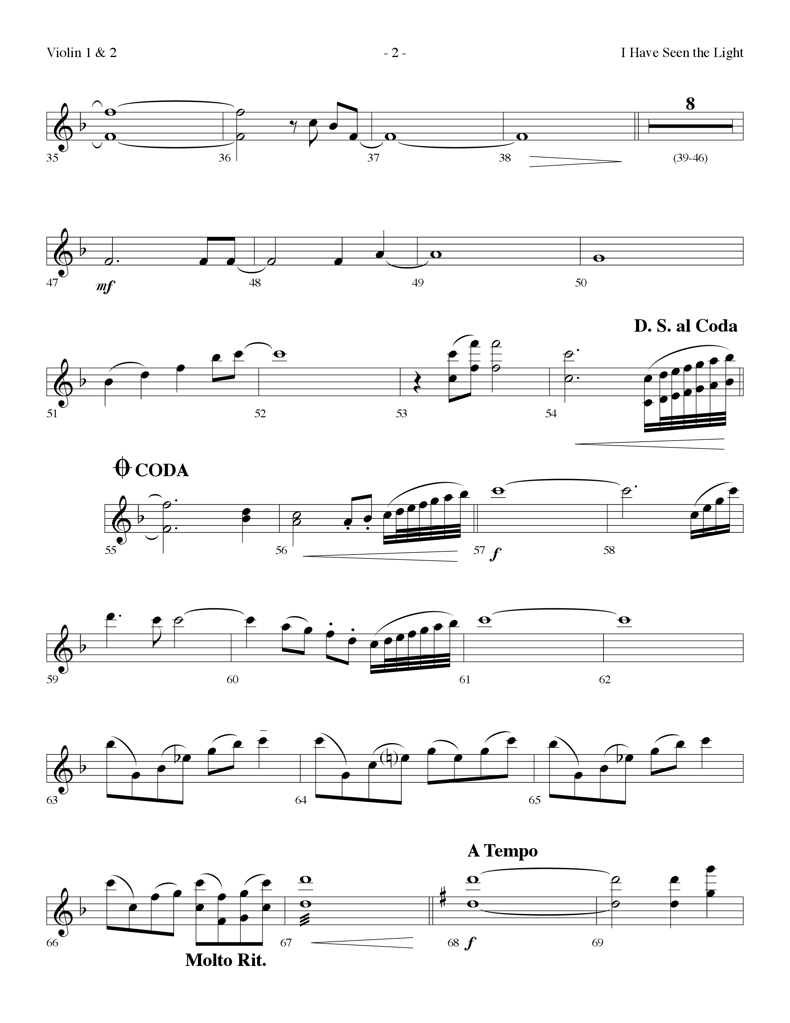 I Have Seen The Light (Choral Anthem SATB) Violin 1/2 (Lifeway Choral / Arr. Dennis Allen)