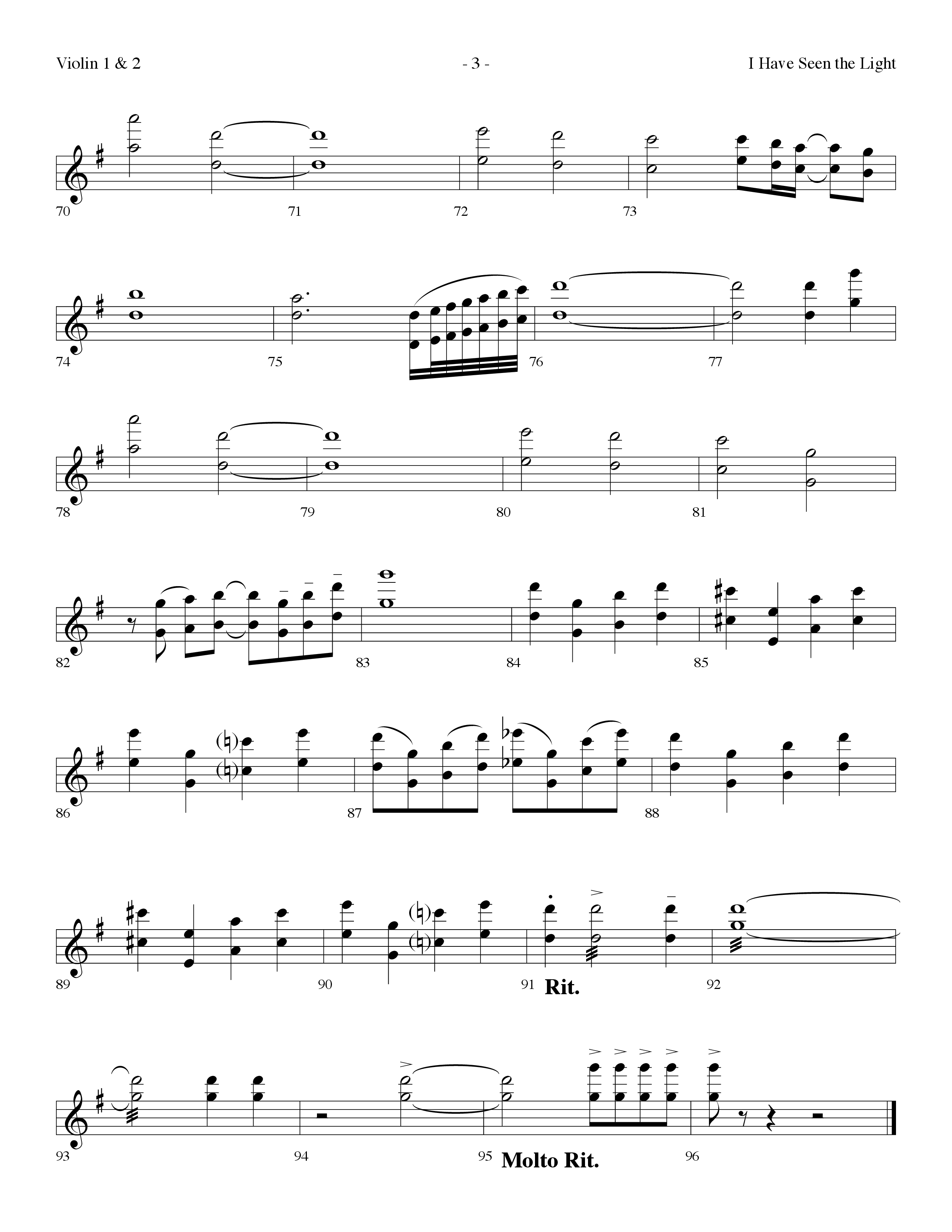 I Have Seen The Light (Choral Anthem SATB) Violin 1/2 (Lifeway Choral / Arr. Dennis Allen)
