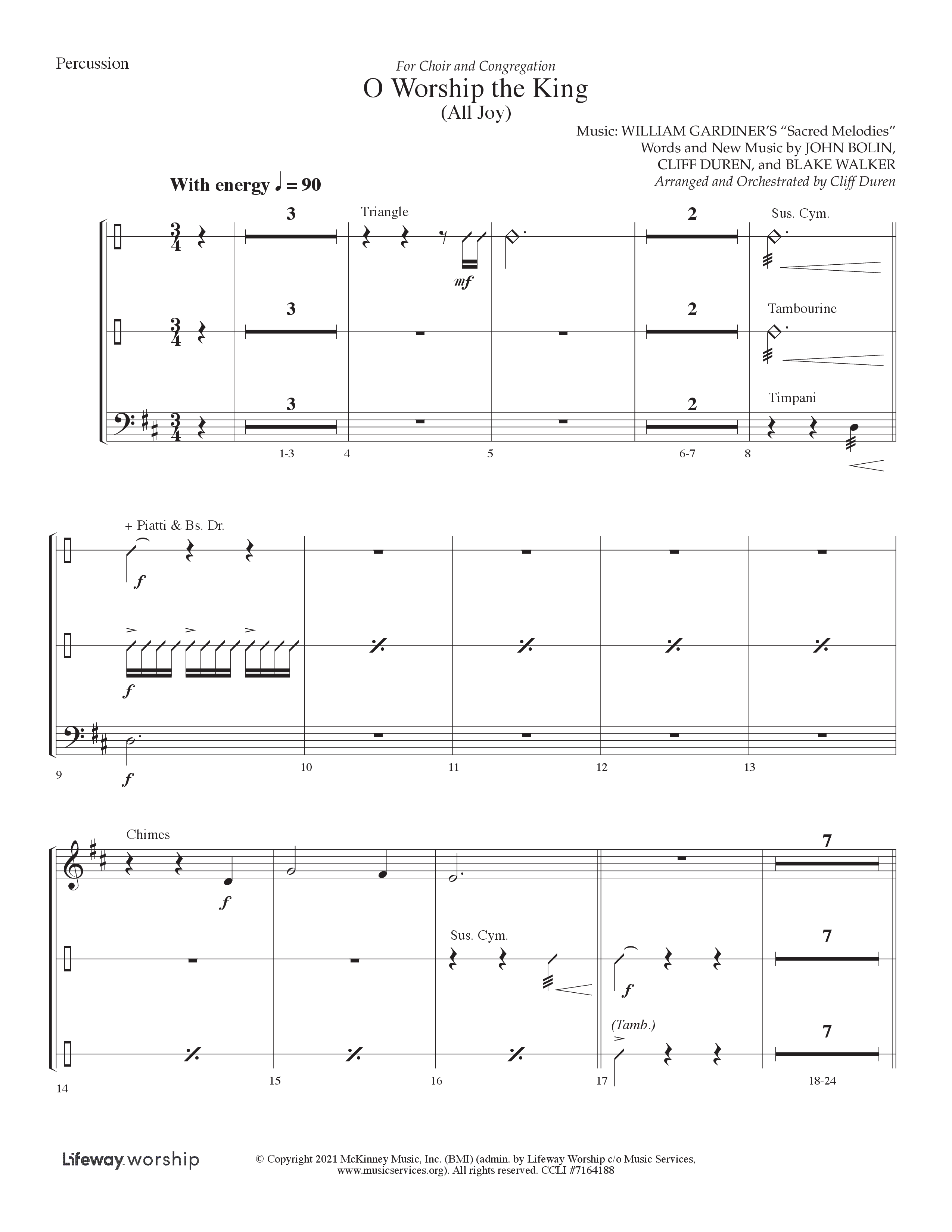 O Worship The King (All Joy) (Choral Anthem SATB) Percussion (Lifeway Choral / Arr. Cliff Duren)
