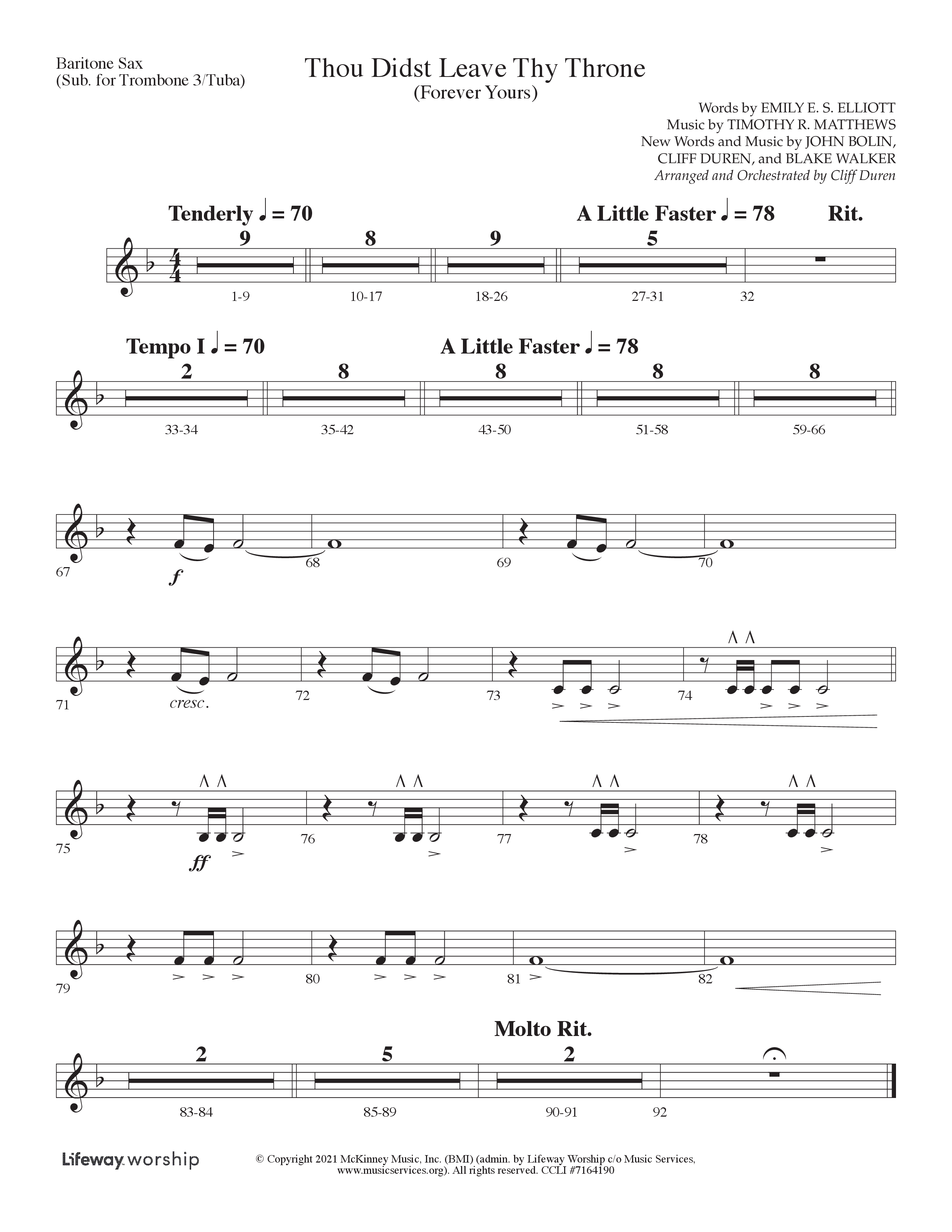 Thou Didst Leave Thy Throne (Forever Yours) (Choral Anthem SATB) Bari Sax (Lifeway Choral / Arr. Cliff Duren)