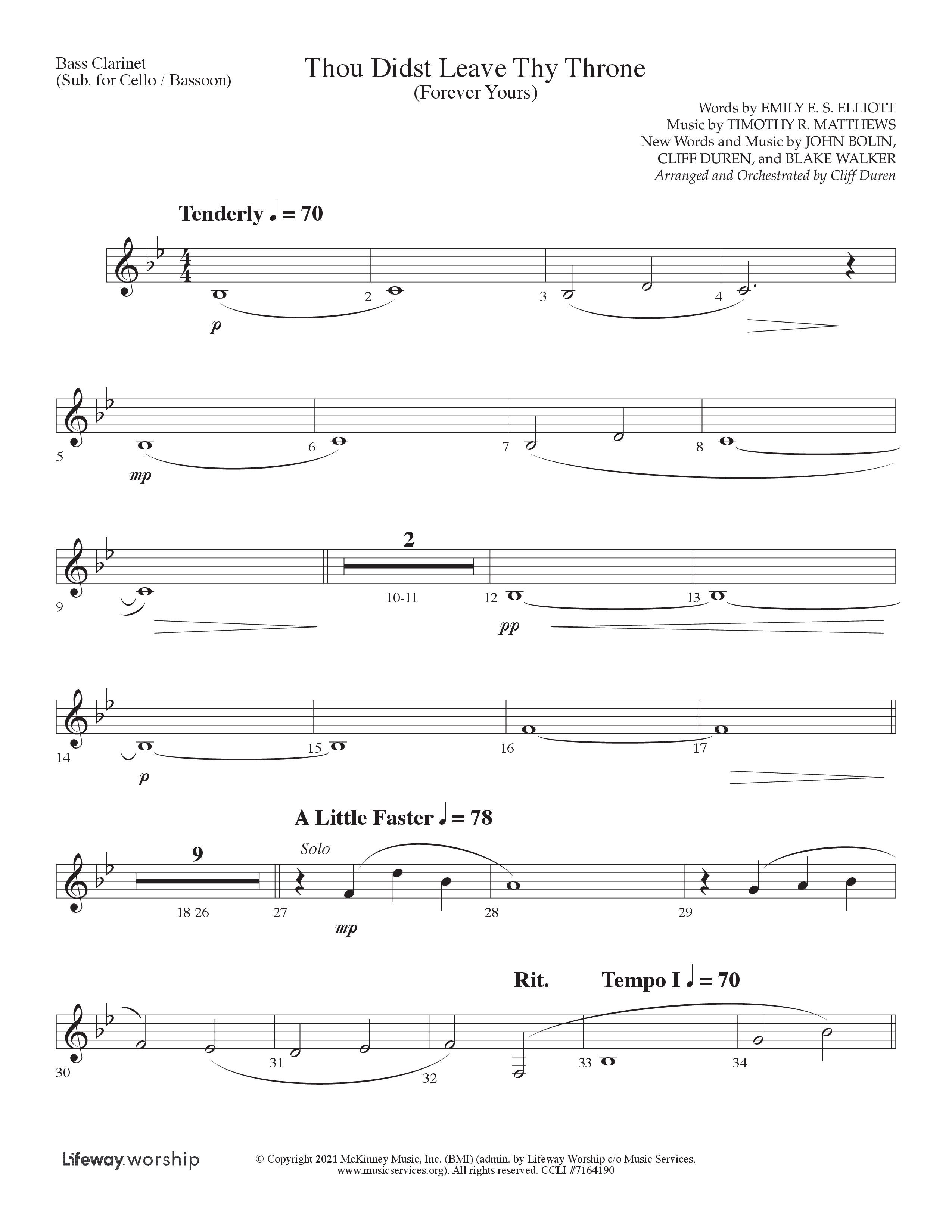 Thou Didst Leave Thy Throne (Forever Yours) (Choral Anthem SATB) Bass Clarinet (Lifeway Choral / Arr. Cliff Duren)