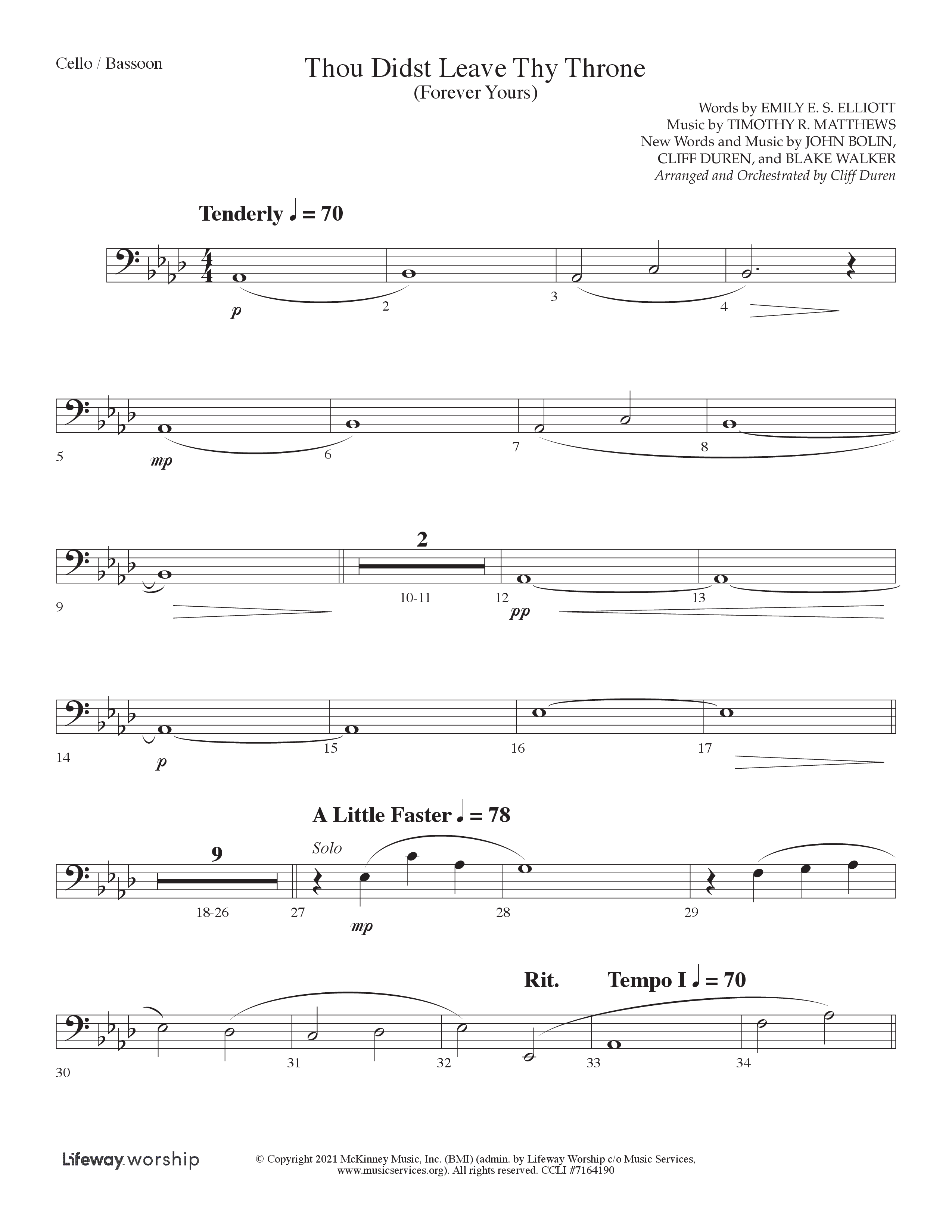 Thou Didst Leave Thy Throne (Forever Yours) (Choral Anthem SATB) Cello (Lifeway Choral / Arr. Cliff Duren)