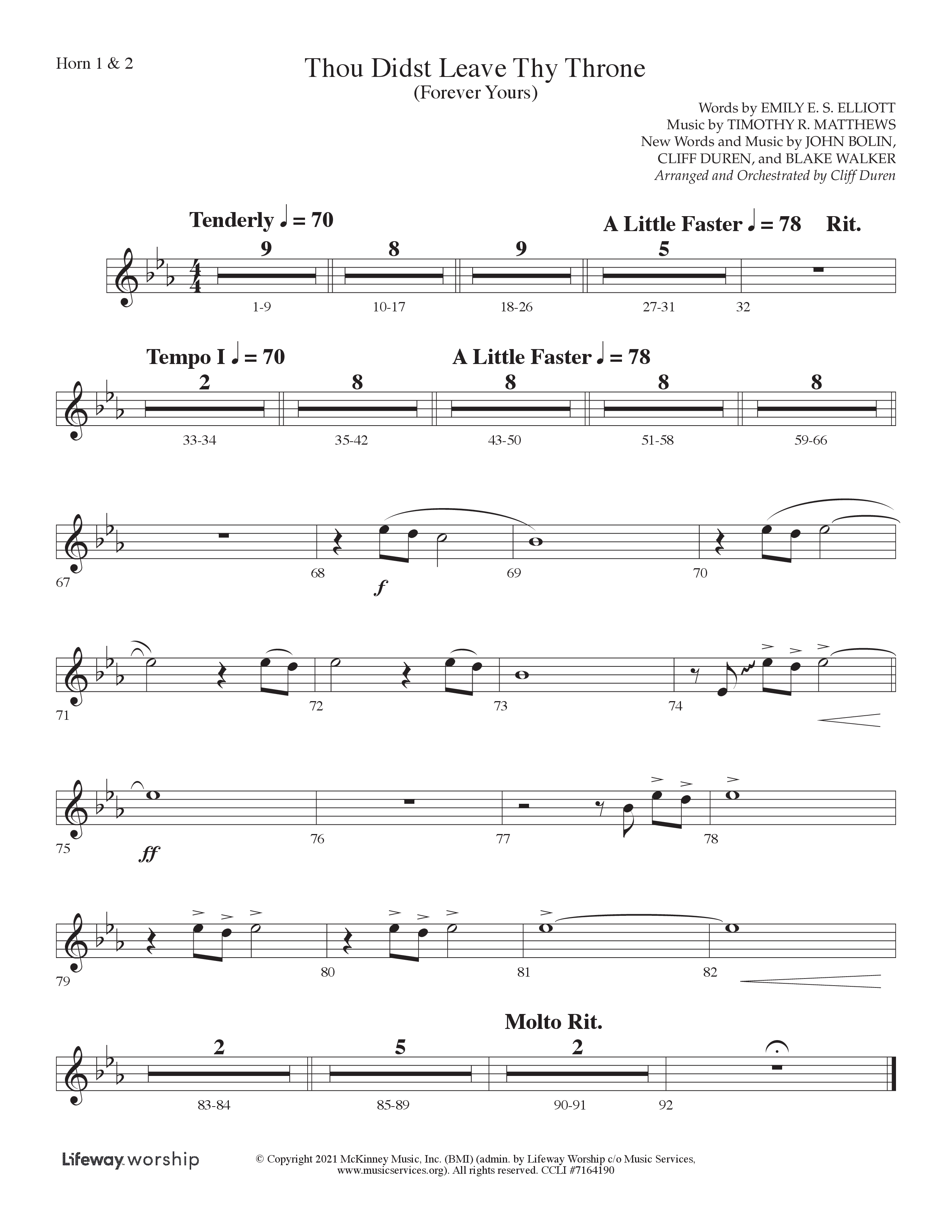 Thou Didst Leave Thy Throne (Forever Yours) (Choral Anthem SATB) French Horn 1/2 (Lifeway Choral / Arr. Cliff Duren)