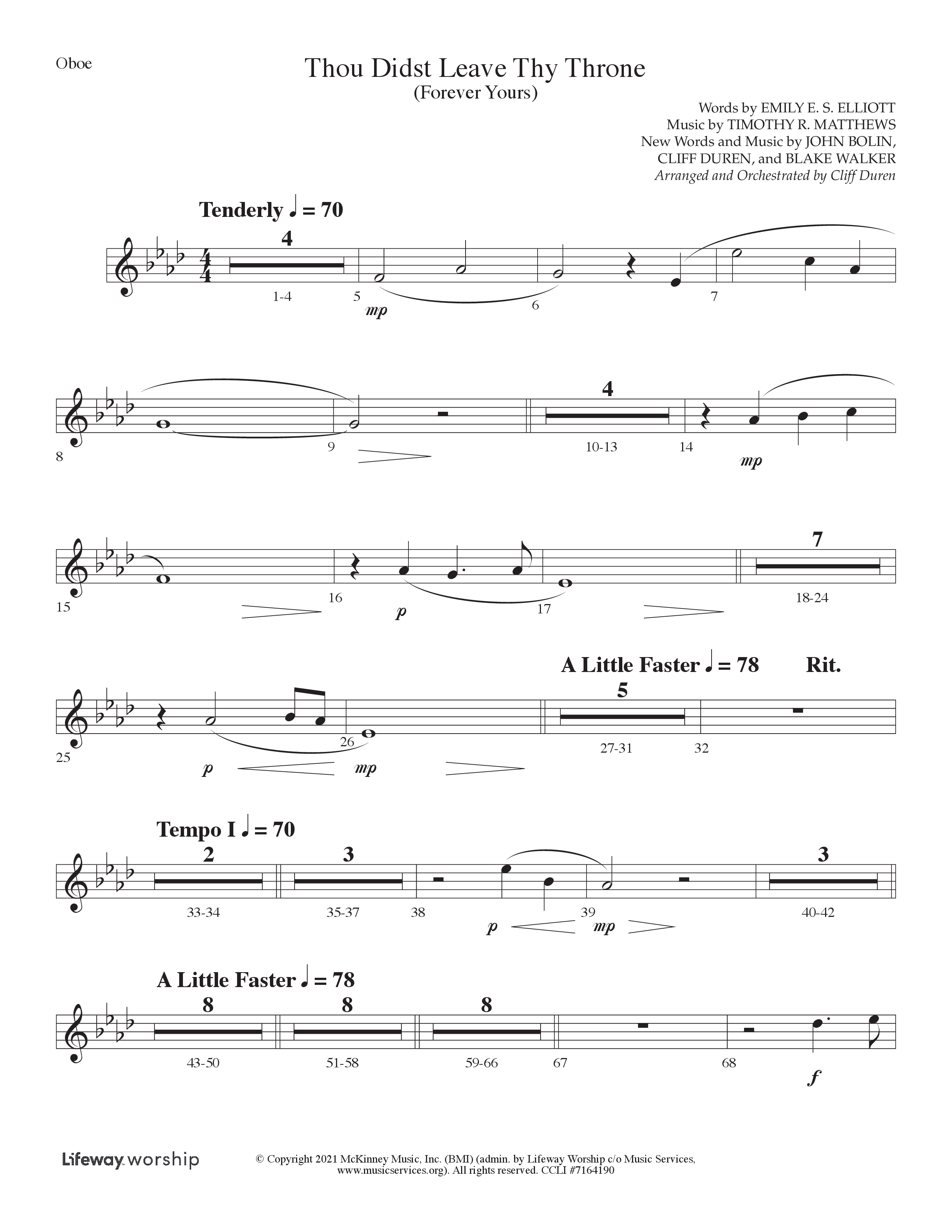 Thou Didst Leave Thy Throne (Forever Yours) (Choral Anthem SATB) Oboe (Lifeway Choral / Arr. Cliff Duren)