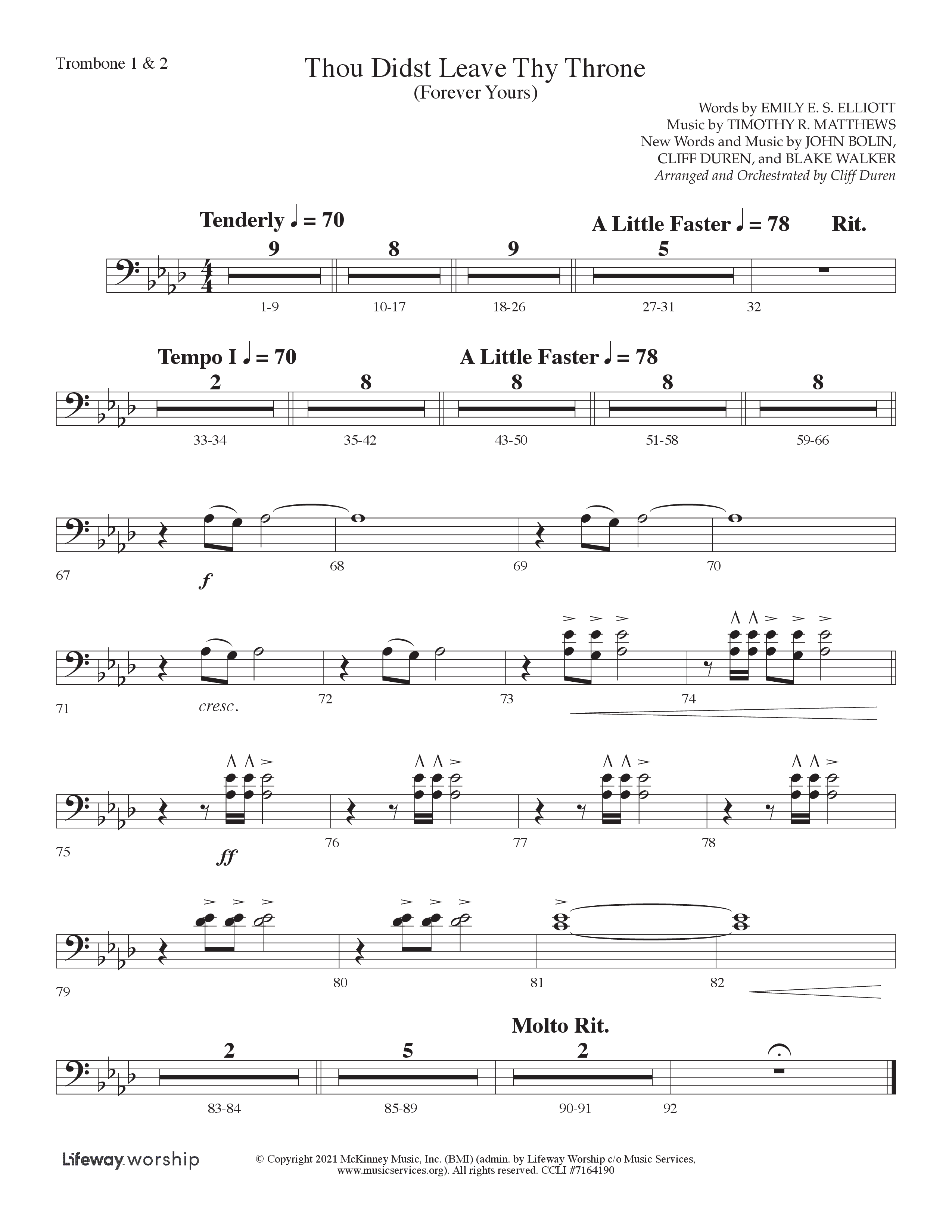 Thou Didst Leave Thy Throne (Forever Yours) (Choral Anthem SATB) Trombone 1/2 (Lifeway Choral / Arr. Cliff Duren)