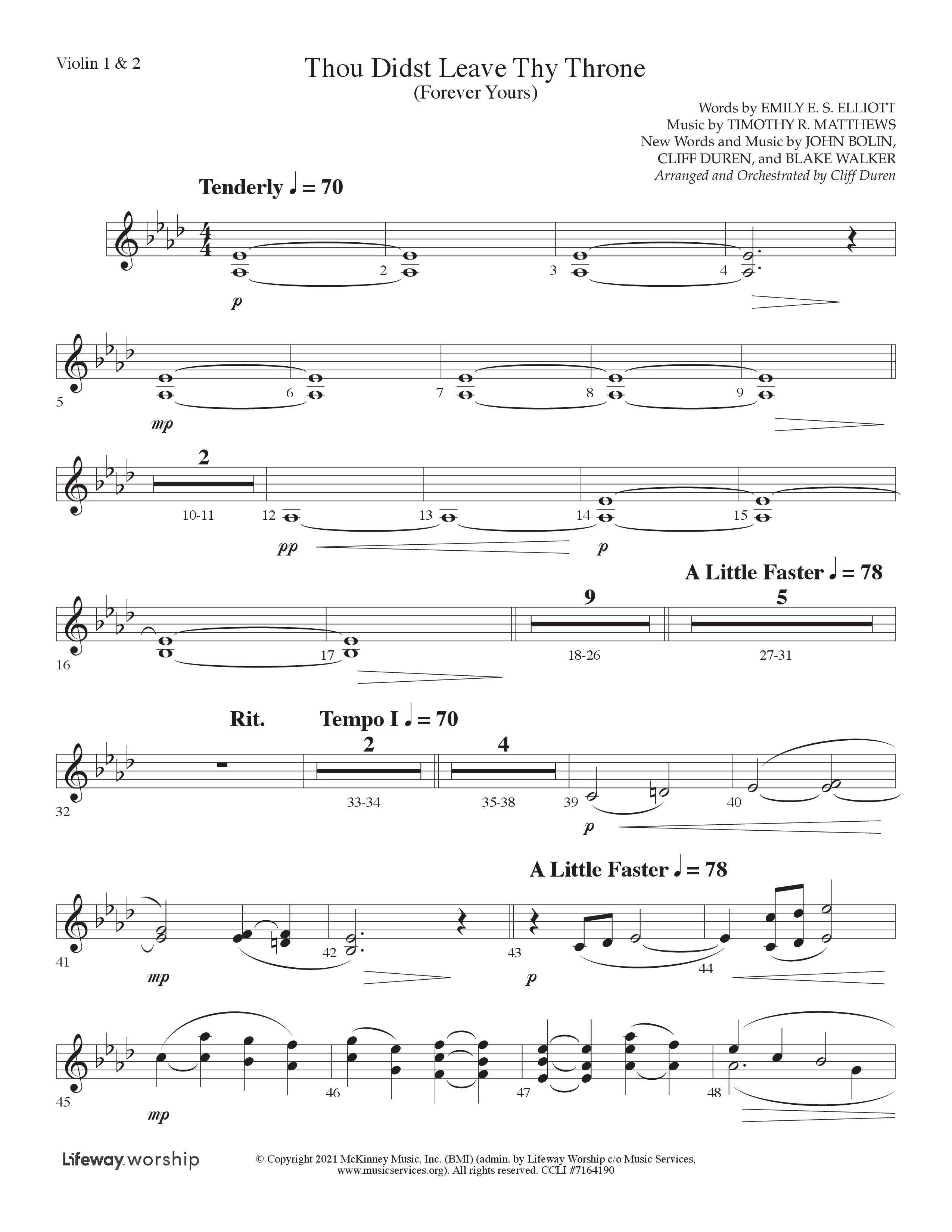 Thou Didst Leave Thy Throne (Forever Yours) (Choral Anthem SATB) Violin 1/2 (Lifeway Choral / Arr. Cliff Duren)
