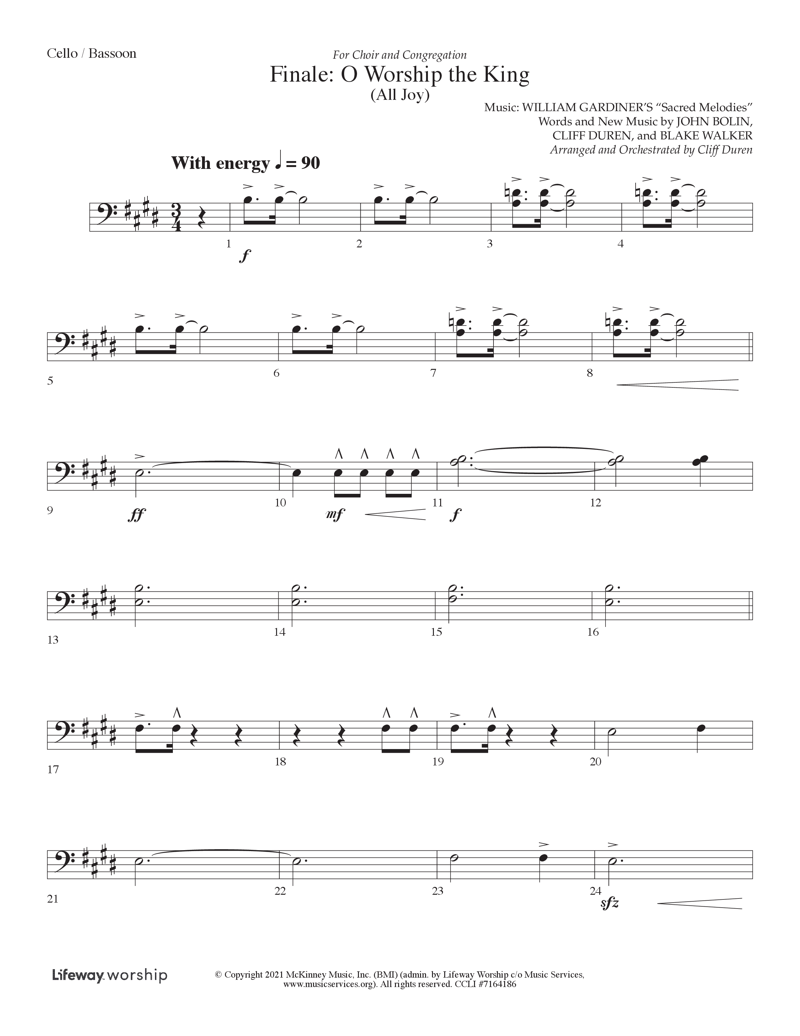 O Worship The King (All Joy) (Choral Anthem SATB) Cello (Lifeway Choral / Arr. Cliff Duren)