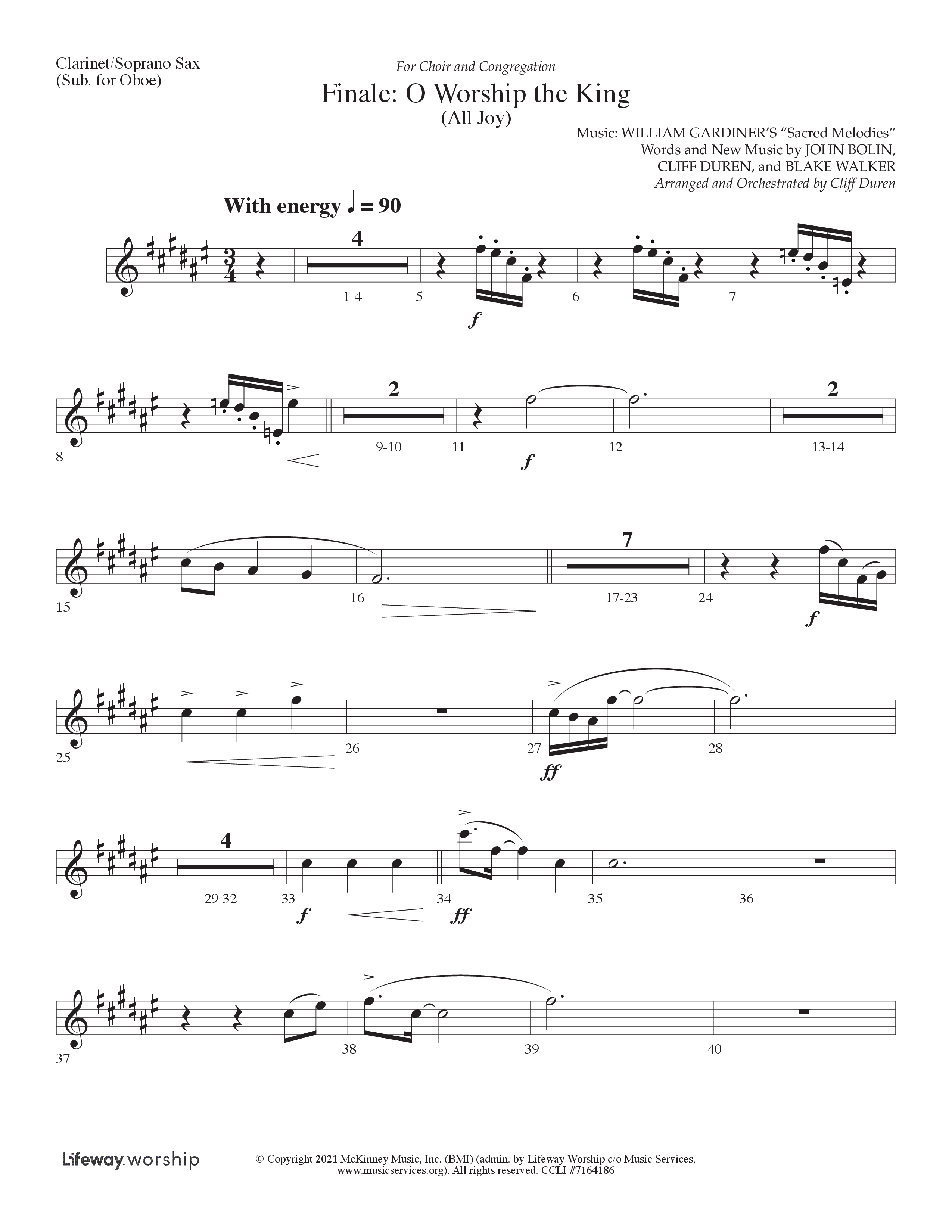 O Worship The King (All Joy) (Choral Anthem SATB) Clarinet/Soprano Sax (Lifeway Choral / Arr. Cliff Duren)