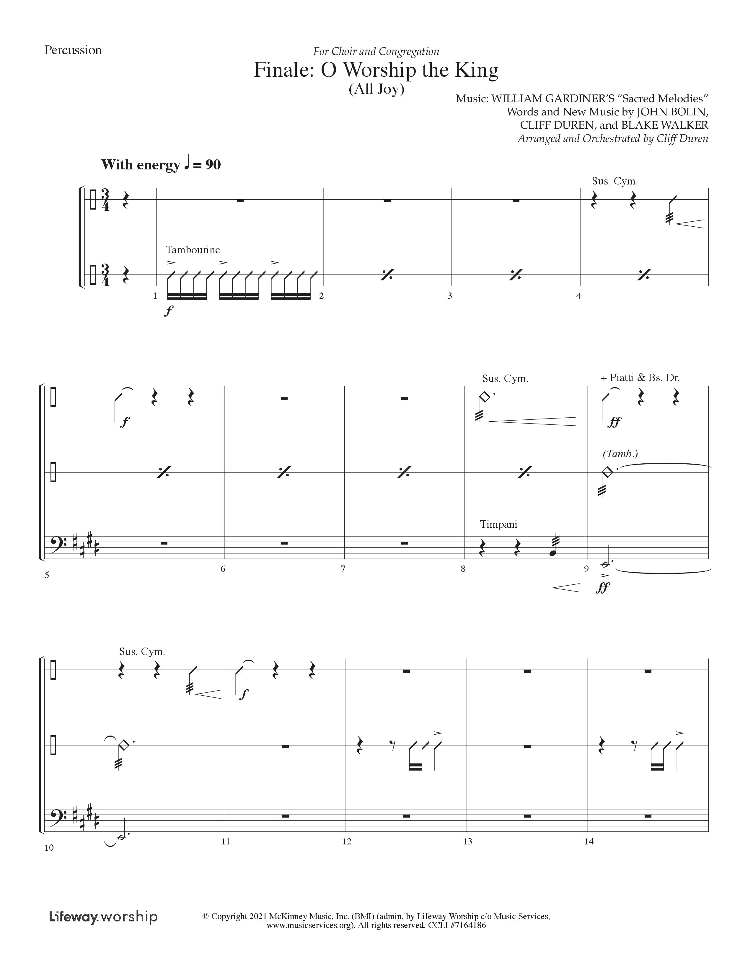 O Worship The King (All Joy) (Choral Anthem SATB) Percussion (Lifeway Choral / Arr. Cliff Duren)