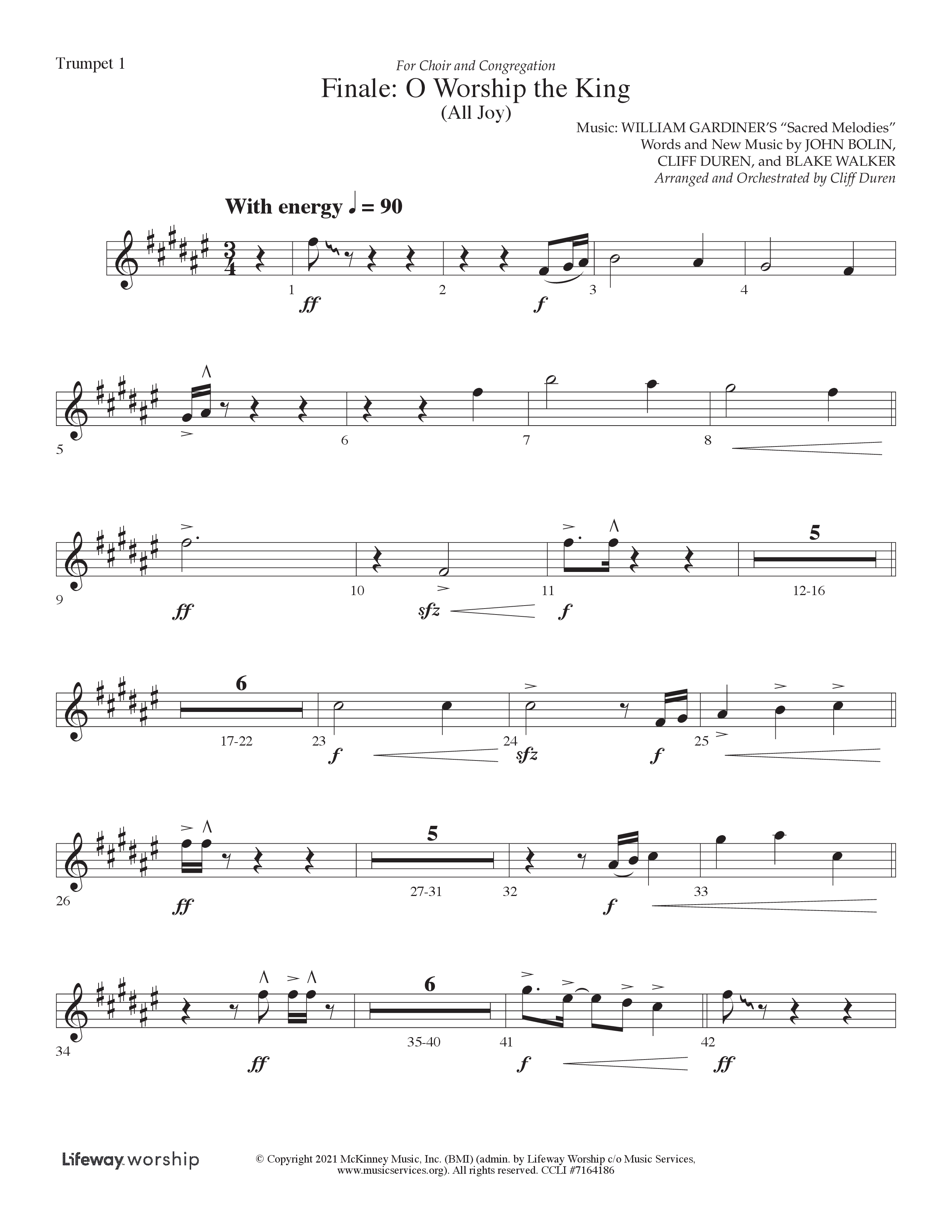 O Worship The King (All Joy) (Choral Anthem SATB) Trumpet 1 (Lifeway Choral / Arr. Cliff Duren)