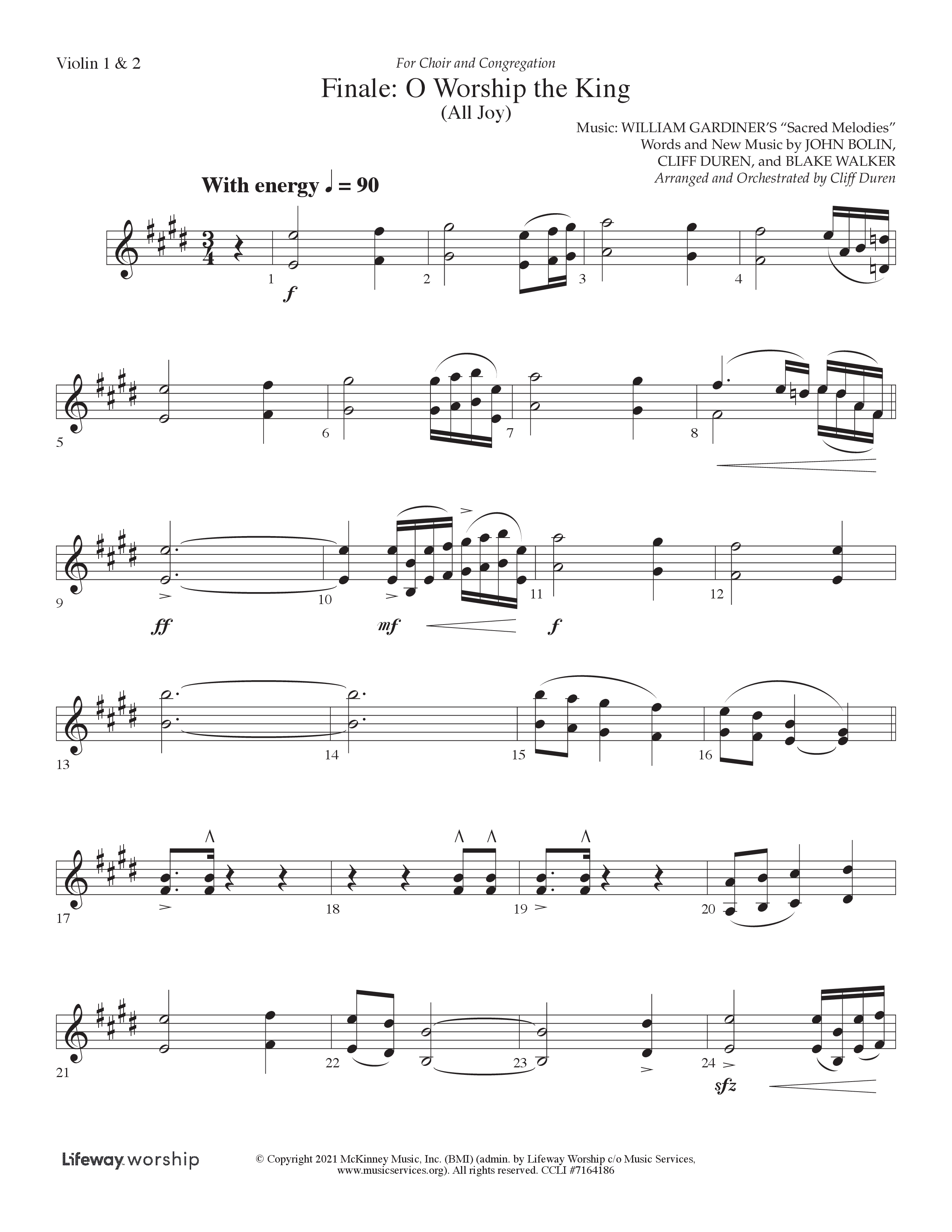 O Worship The King (All Joy) (Choral Anthem SATB) Violin 1/2 (Lifeway Choral / Arr. Cliff Duren)