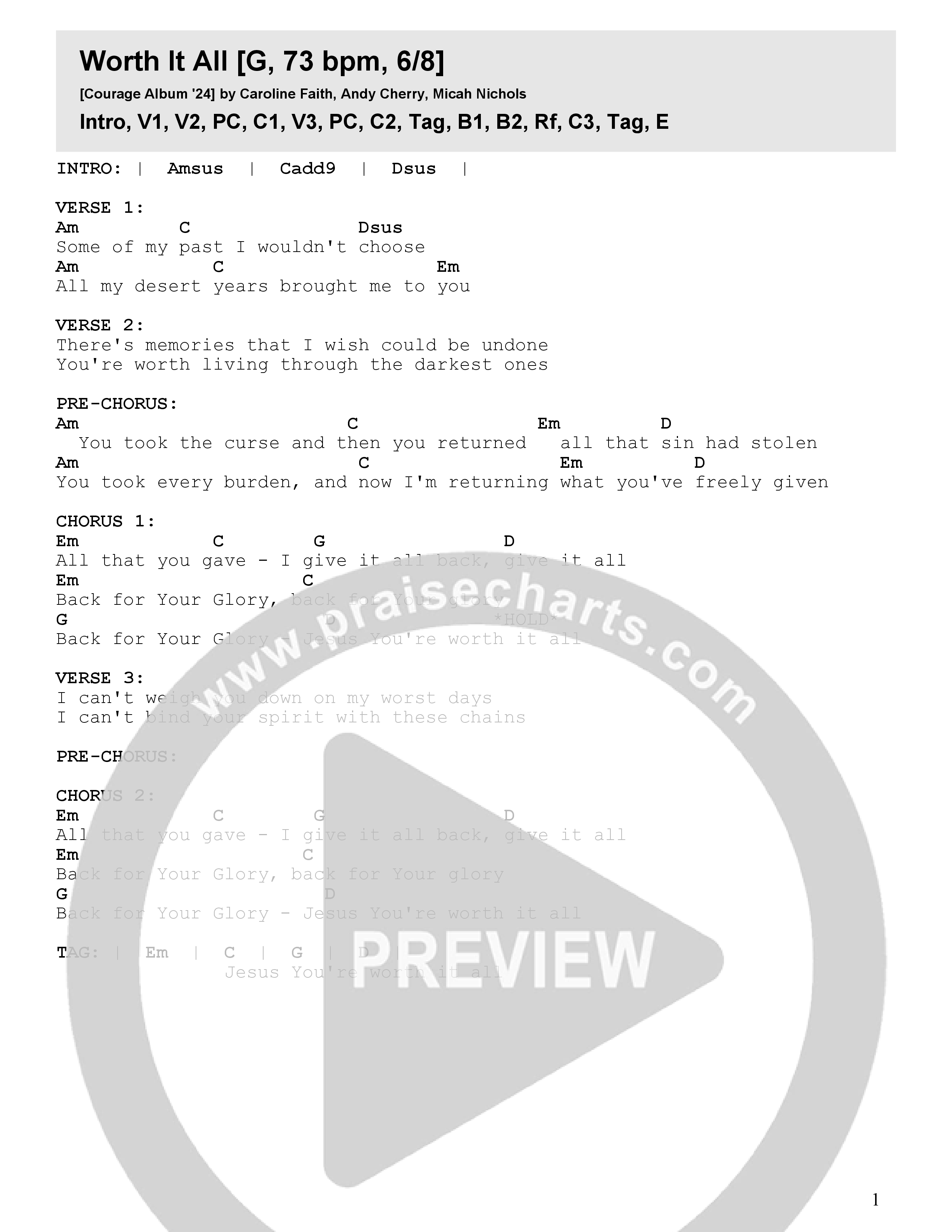 Worth It All Chord Chart (Seacoast / Caroline Faith)