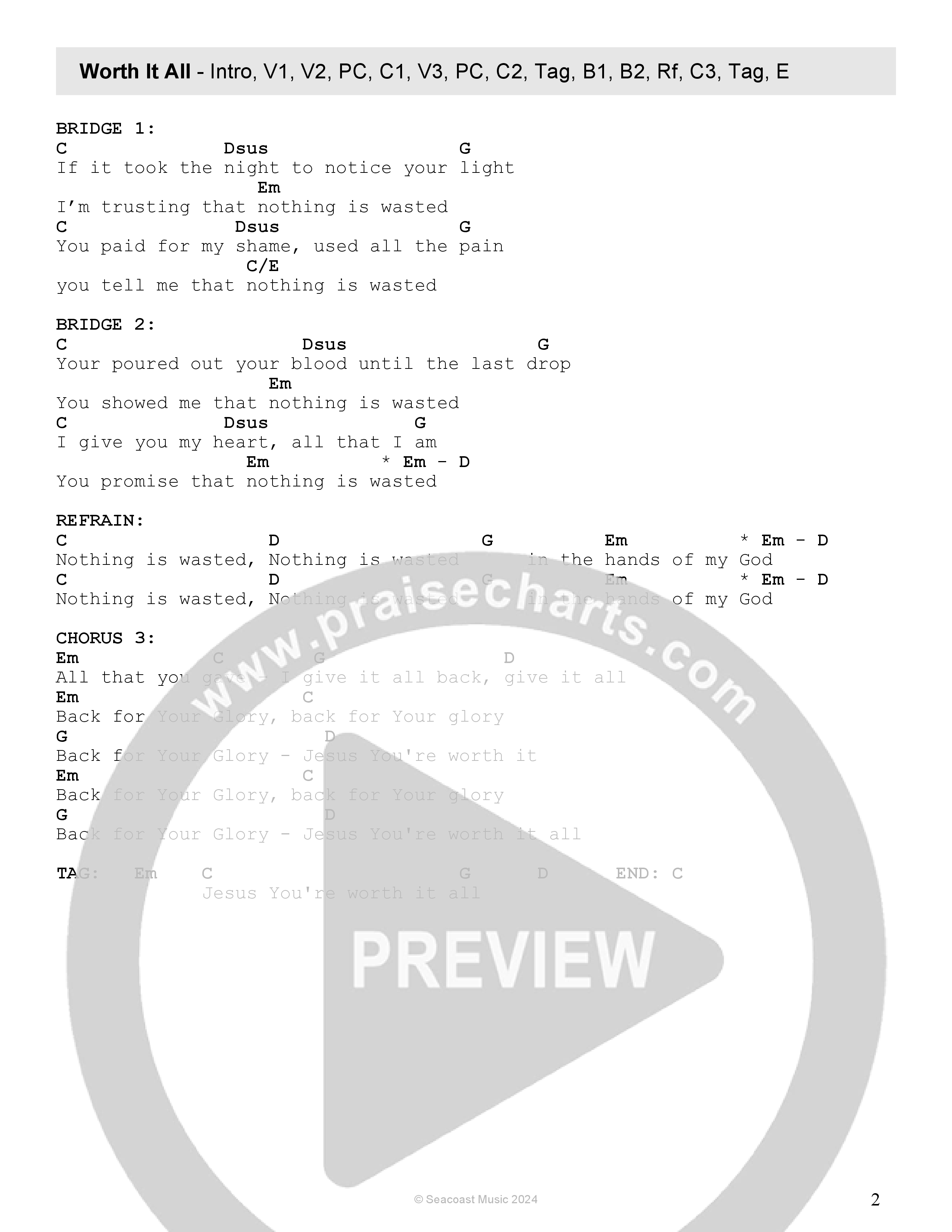 Worth It All Chord Chart (Seacoast / Caroline Faith)