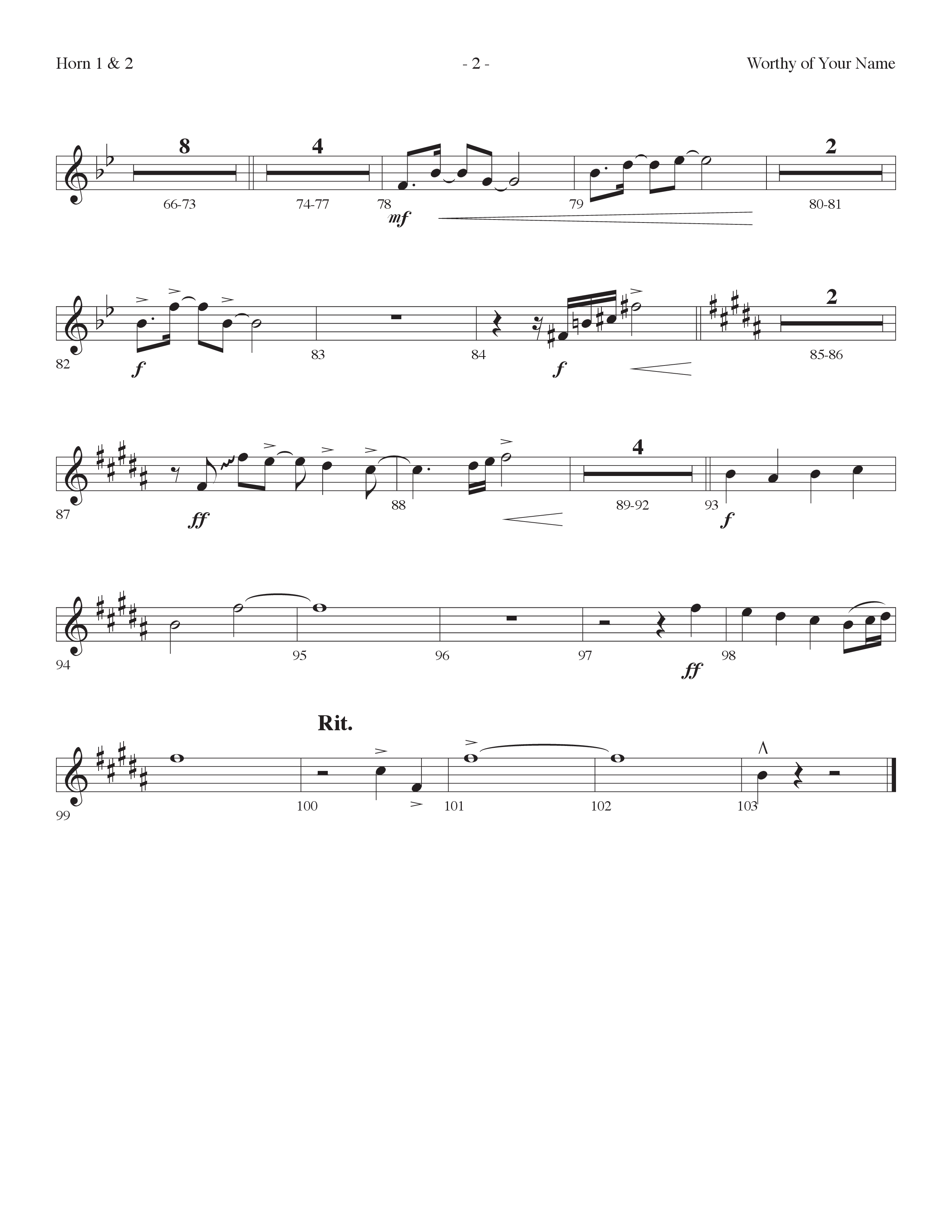 Worthy Of Your Name (Choral Anthem SATB) French Horn 1/2 (Lifeway Choral / Arr. Cliff Duren)