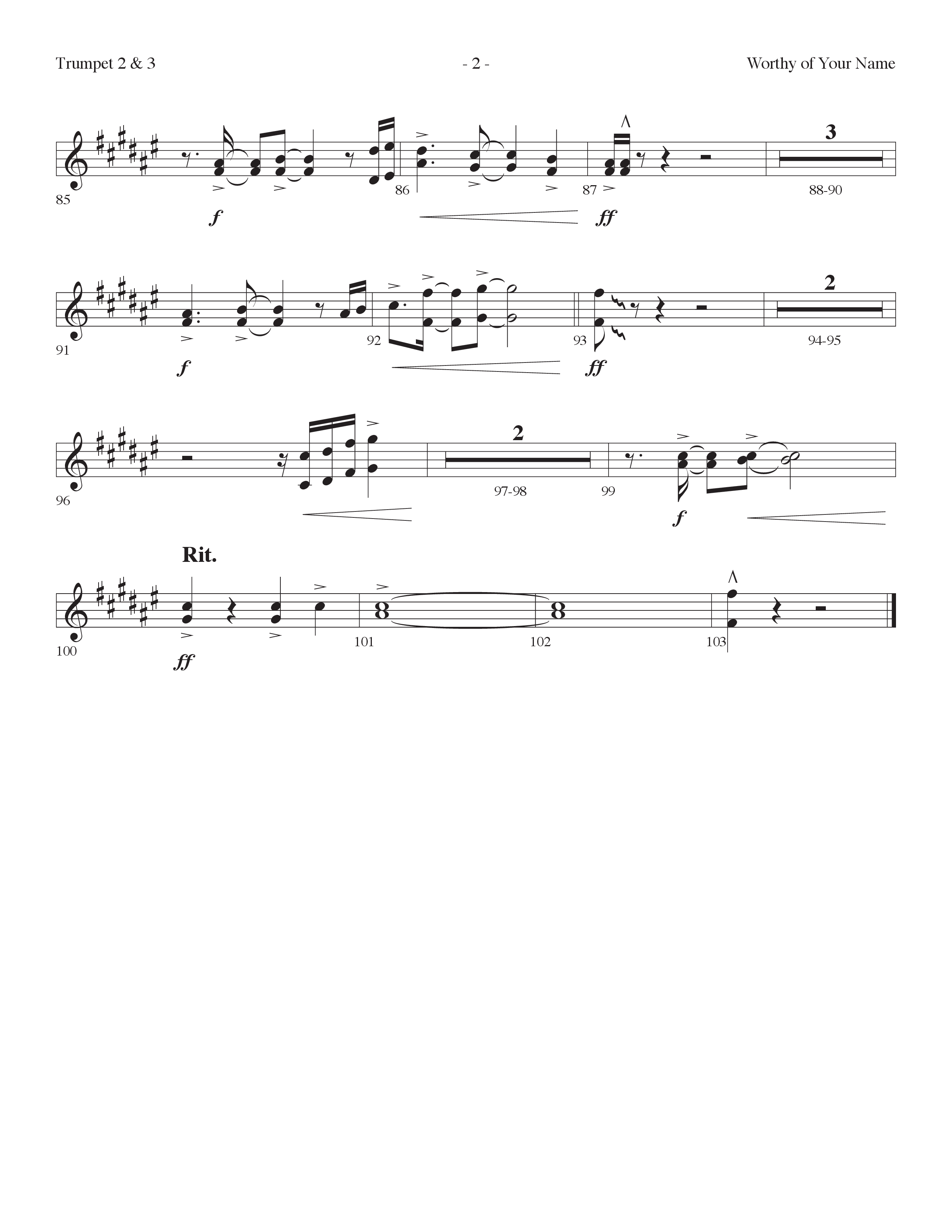 Worthy Of Your Name (Choral Anthem SATB) Trumpet 2/3 (Lifeway Choral / Arr. Cliff Duren)