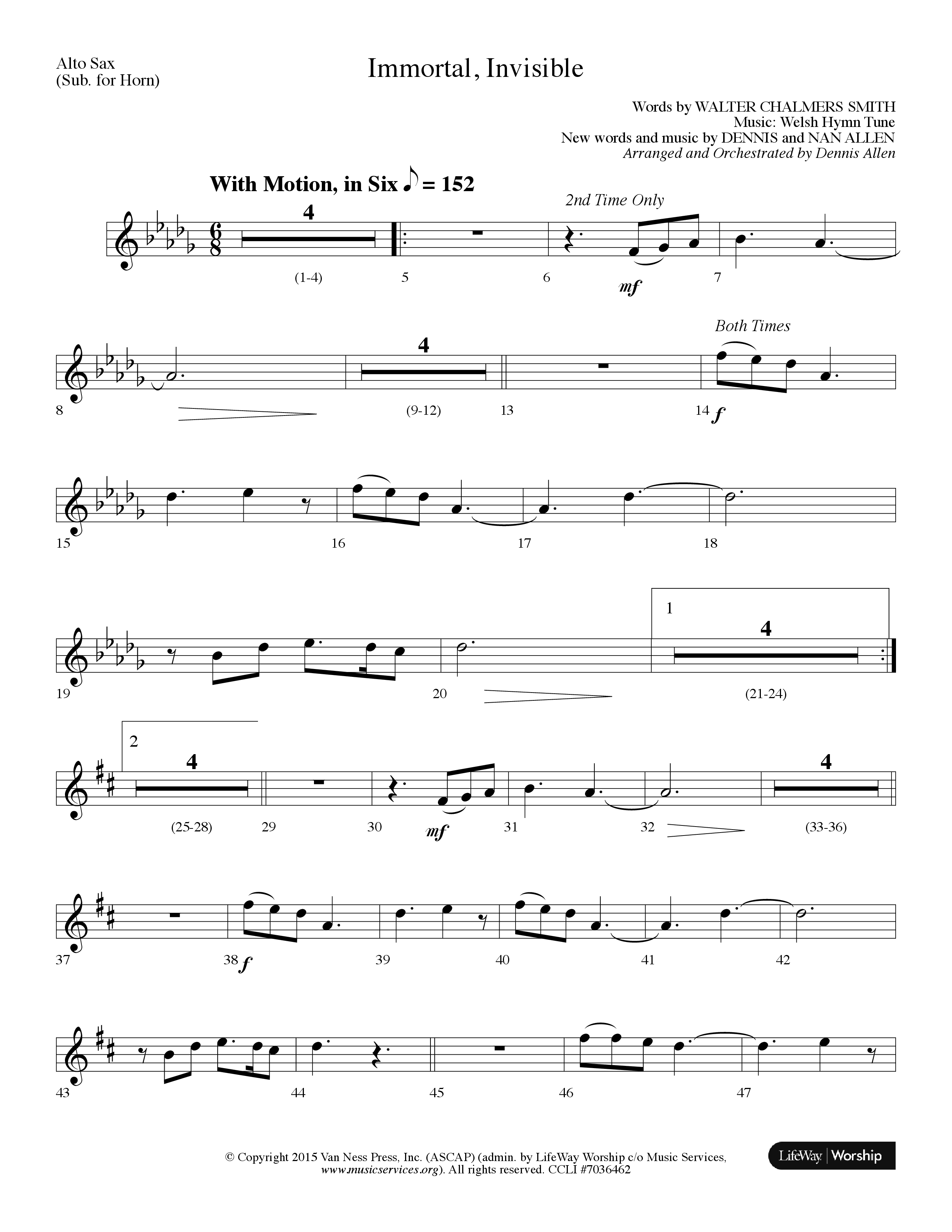 Immortal Invisible (Choral Anthem SATB) Alto Sax (Lifeway Choral / Arr. Dennis Allen)